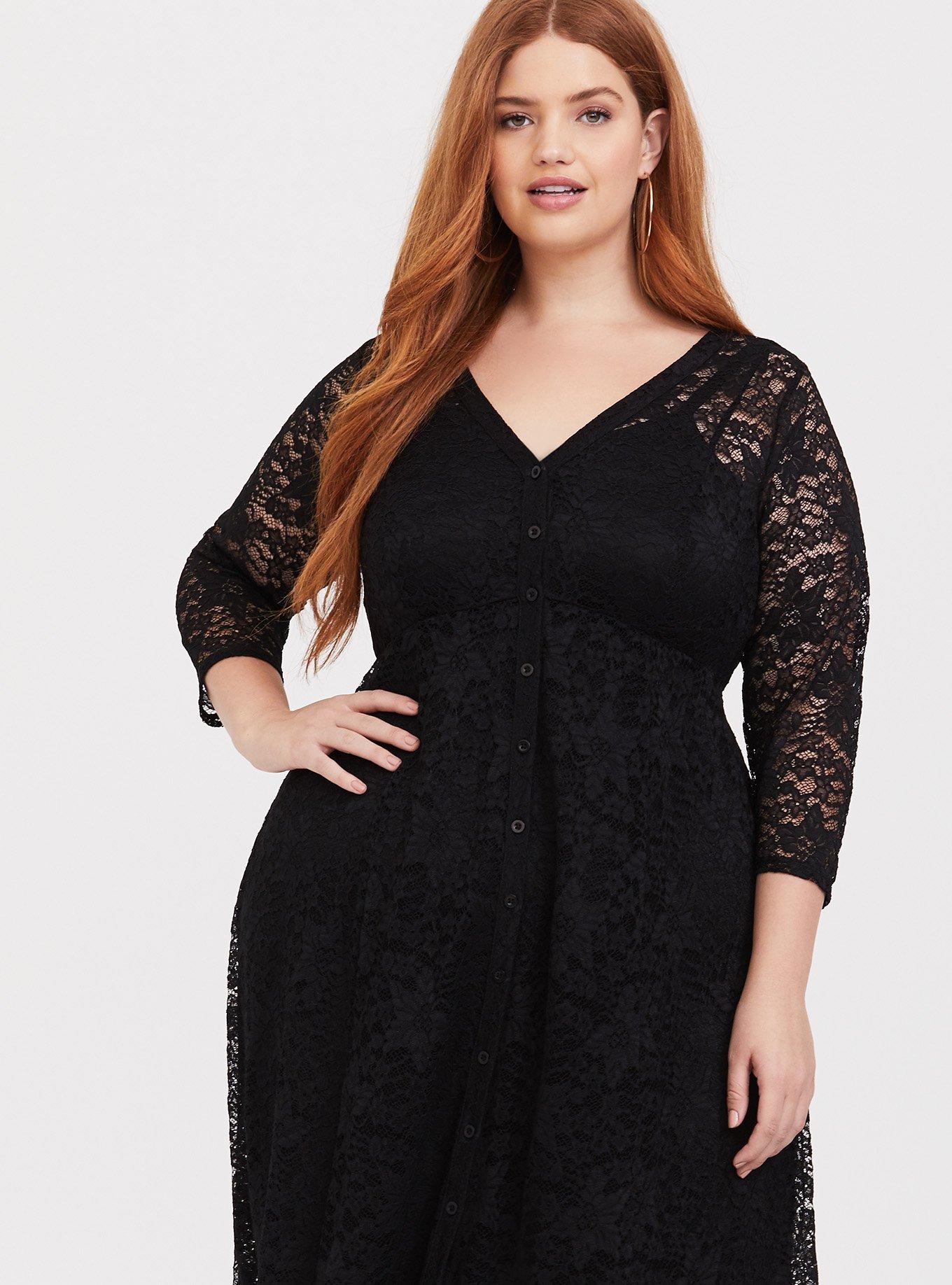 Plus Size - Black Lace Button Maxi Dress - Torrid