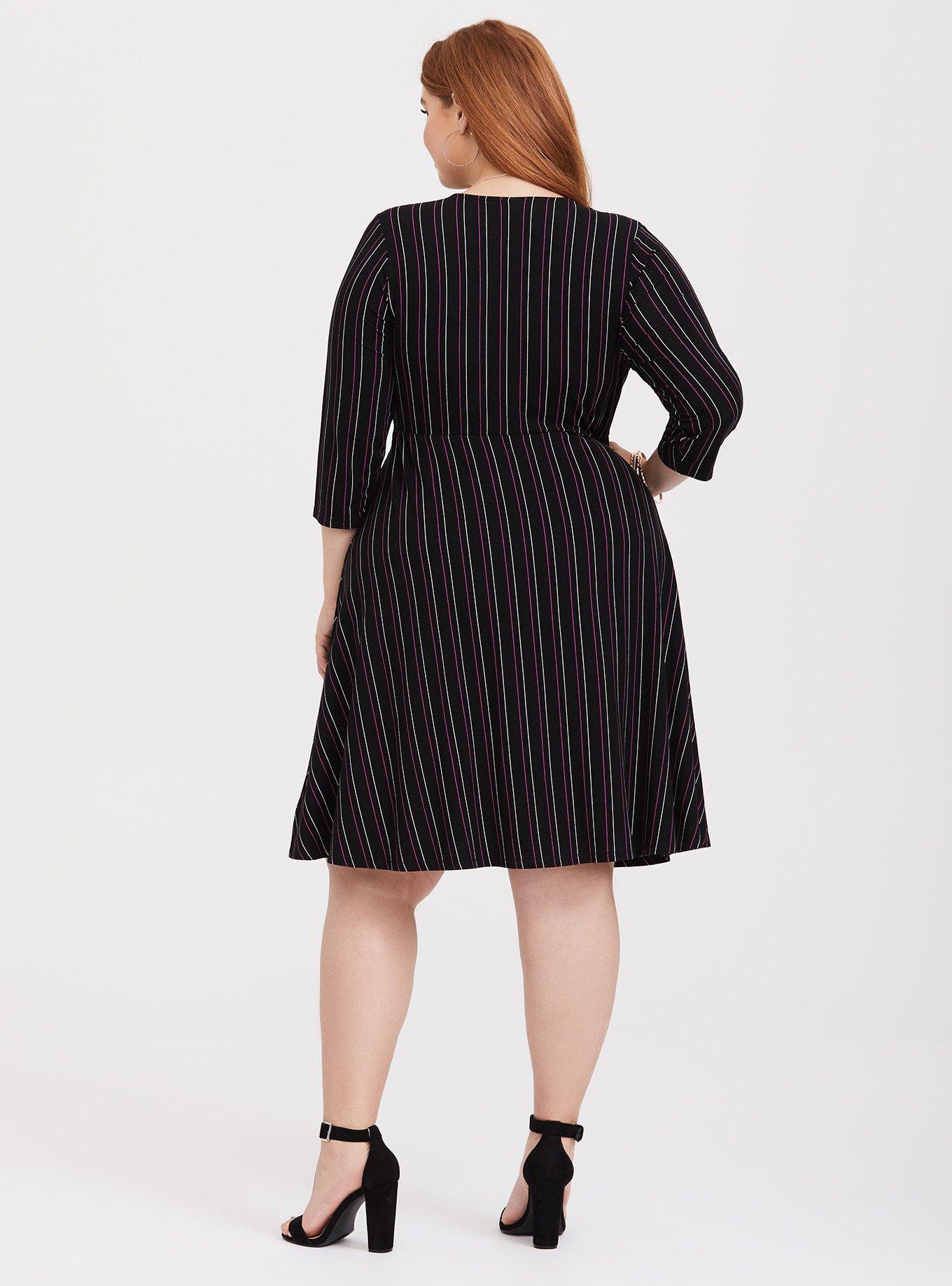 Plus Size Mini Jersey Wrap Dress, BLACK STRIPE, alternate