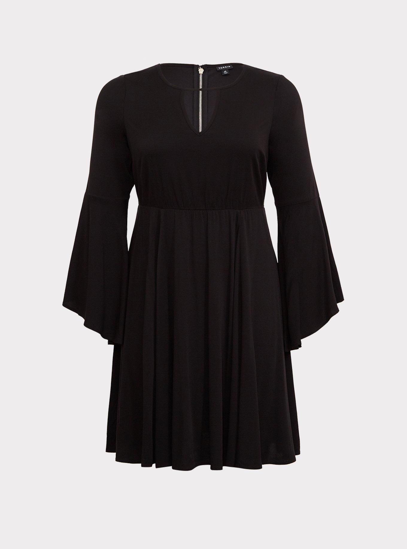 Plus Size - Black Challis Bell Sleeve Skater Dress - Torrid