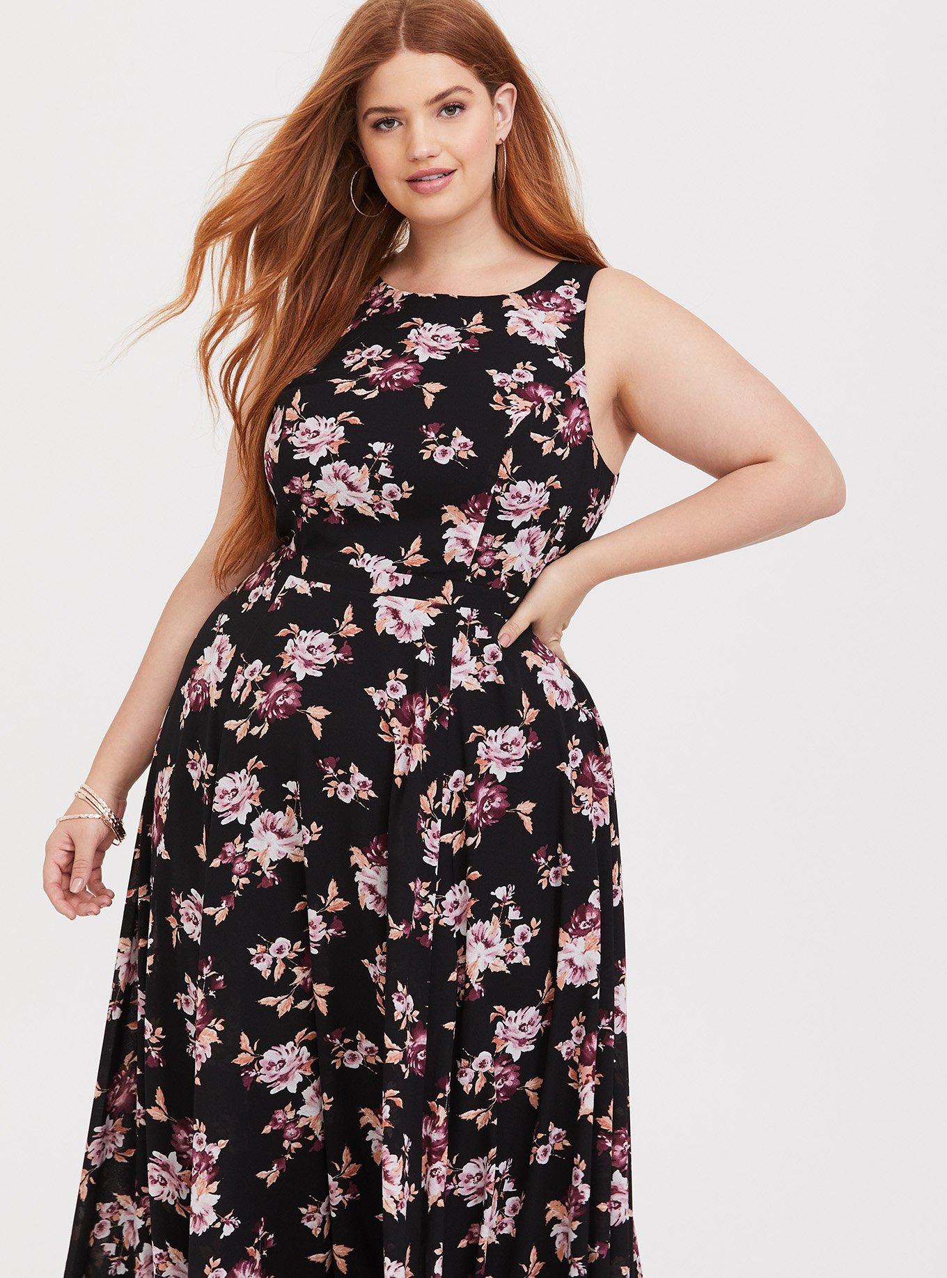 Black Floral Georgette Maxi Dress, ROSEY LIGHT, alternate