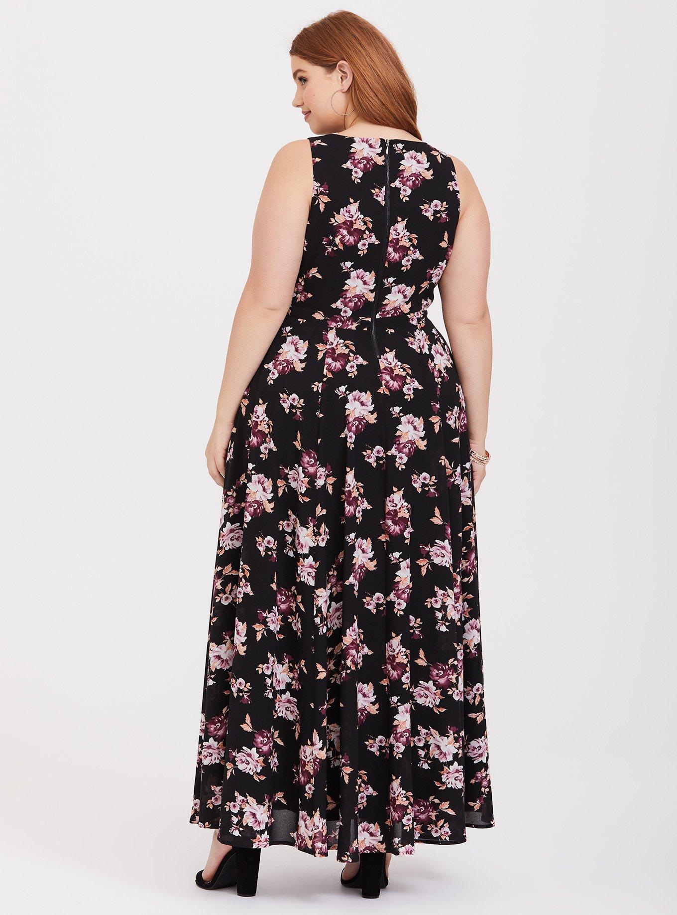 Black Floral Georgette Maxi Dress, ROSEY LIGHT, alternate