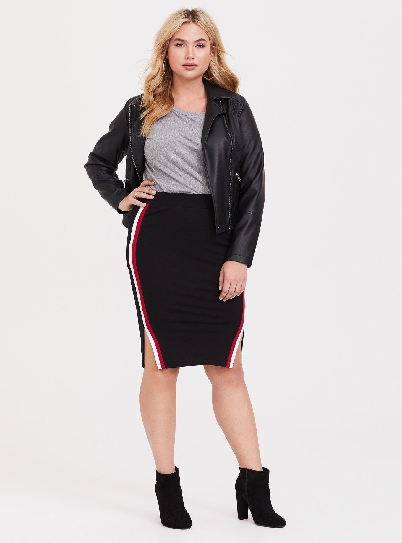 Red black and white striped pencil skirt sales
