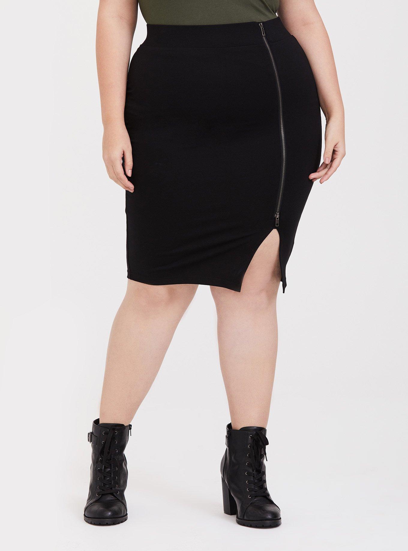 Black Side Zip Ponte Pencil Skirt