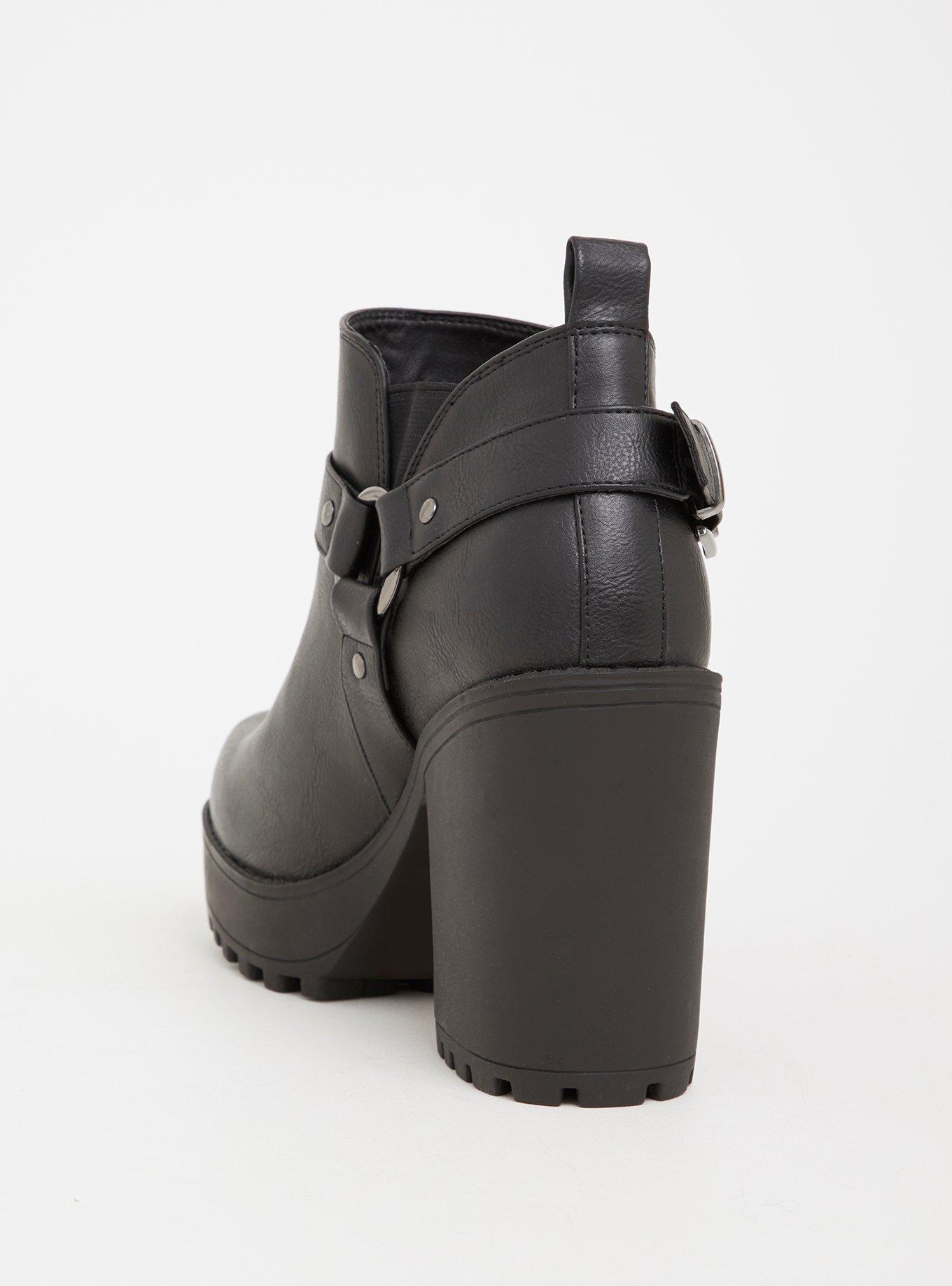 Plus Size Black Faux Leather Lug Bootie (Wide Width), BLACK, alternate