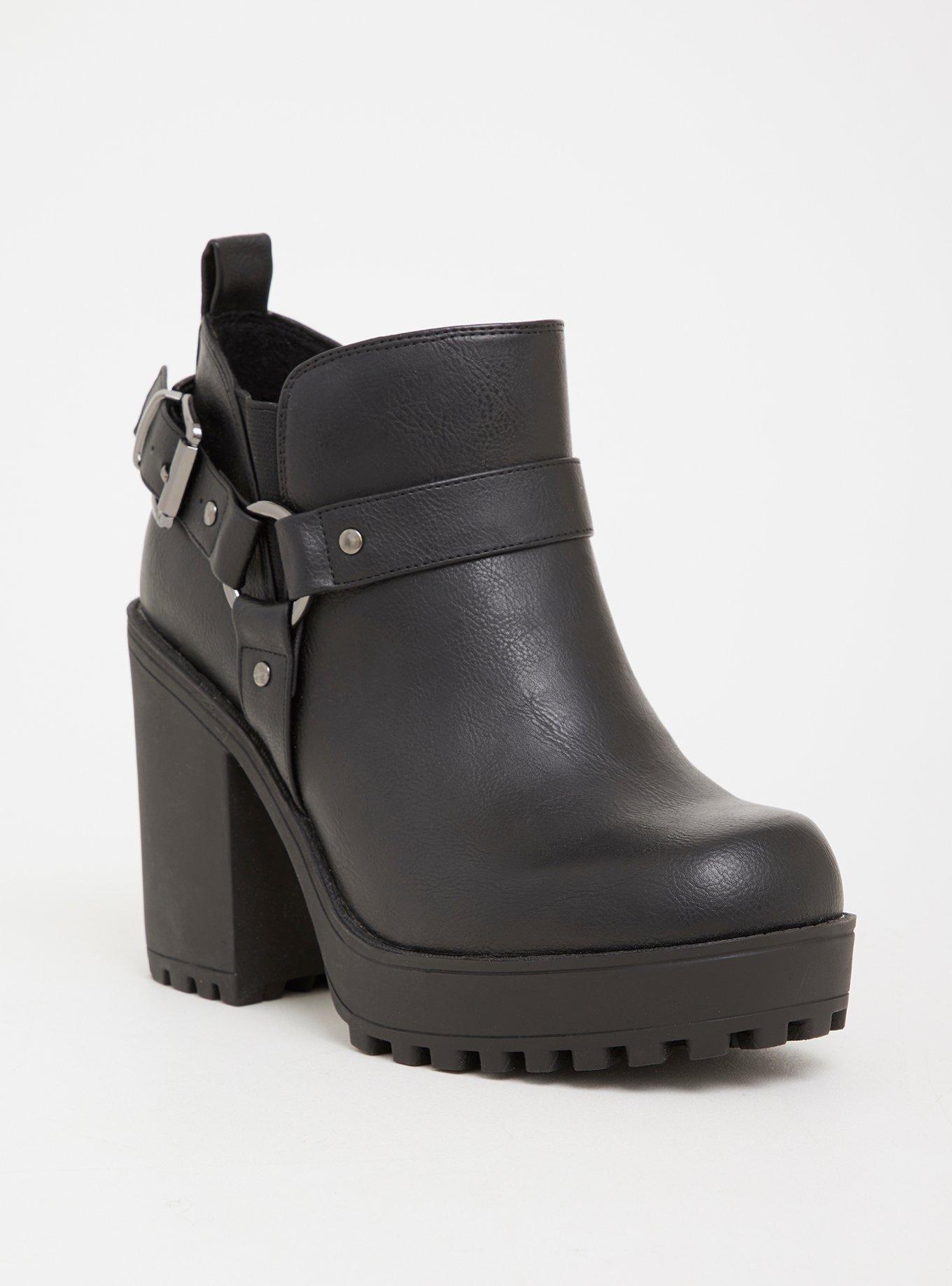 Black Faux Leather Lug Bootie (Wide Width), , hi-res