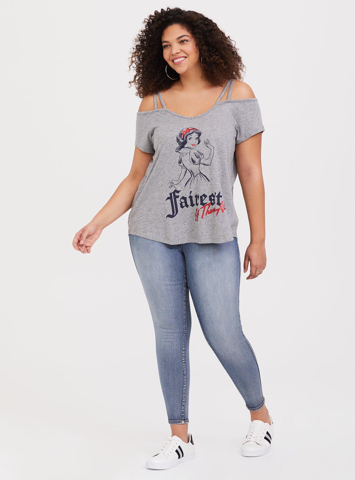 Plus Size Disney Snow White Grey Cold Shoulder Top, MEDIUM HEATHER GREY, alternate