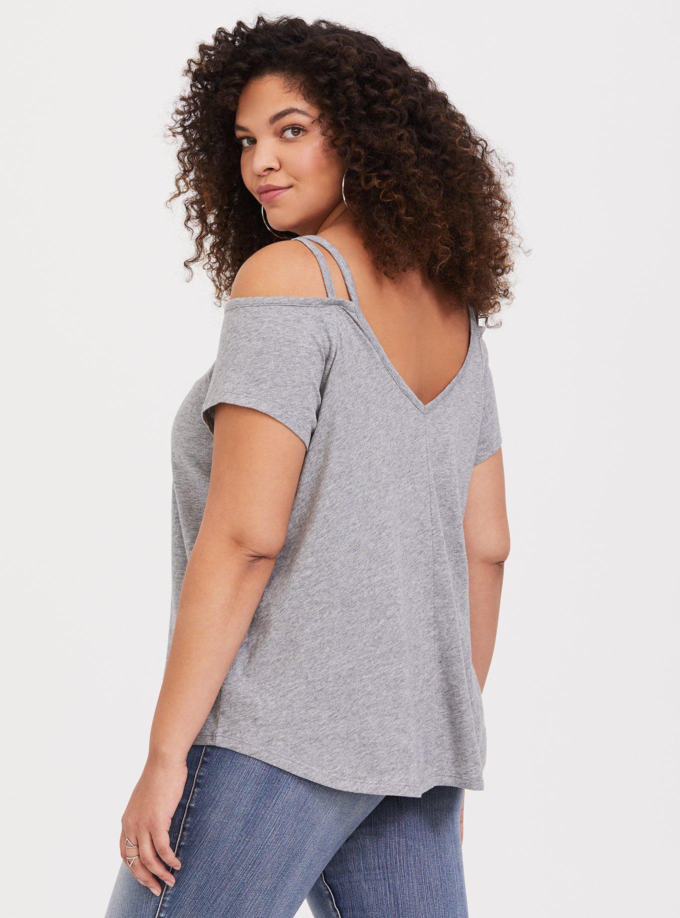 Plus Size Disney Snow White Grey Cold Shoulder Top, MEDIUM HEATHER GREY, alternate