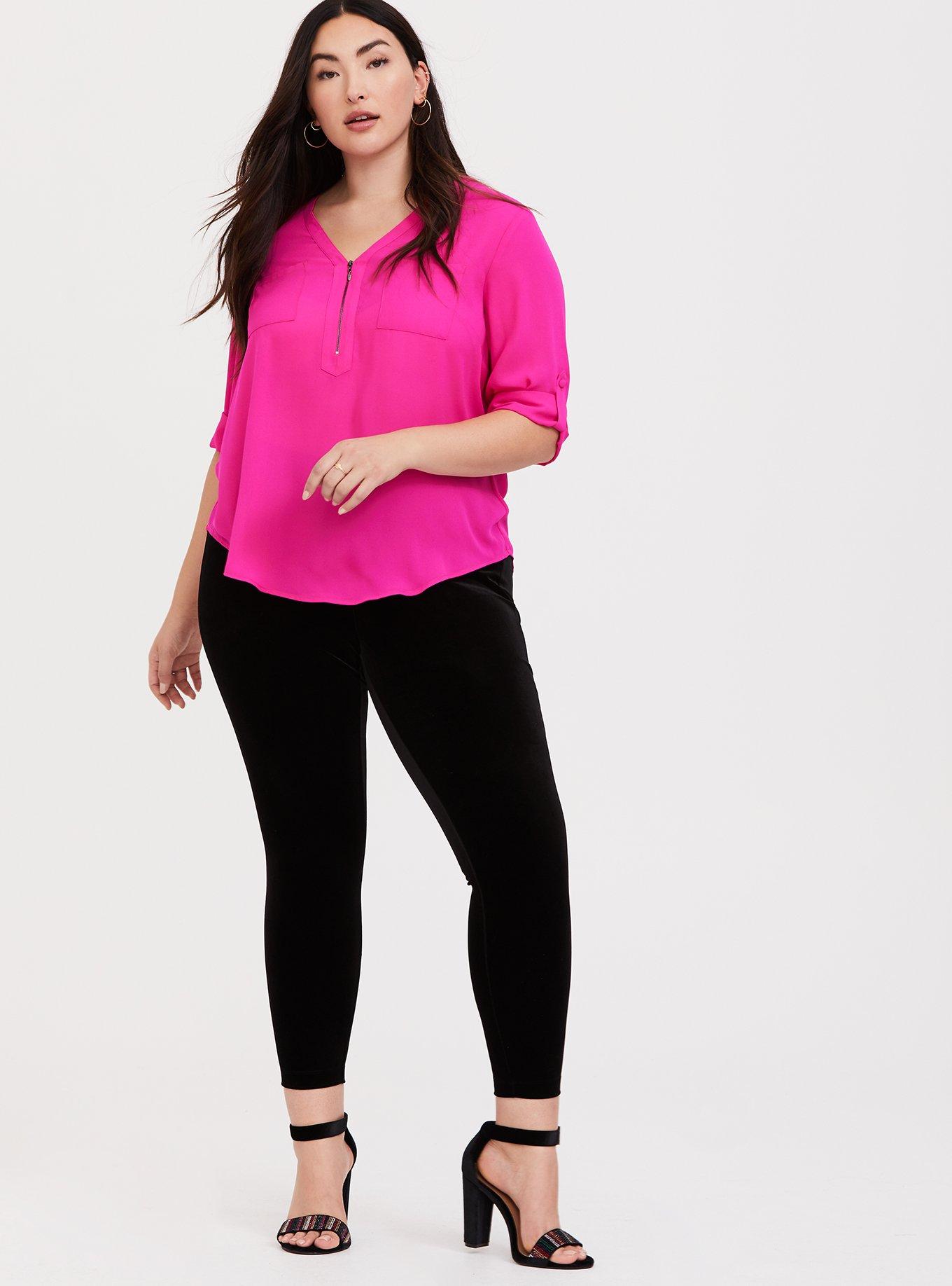 Plus Size Harper Georgette Zip-Front 3/4 Sleeve Pullover Blouse, SUPERSONIC, alternate