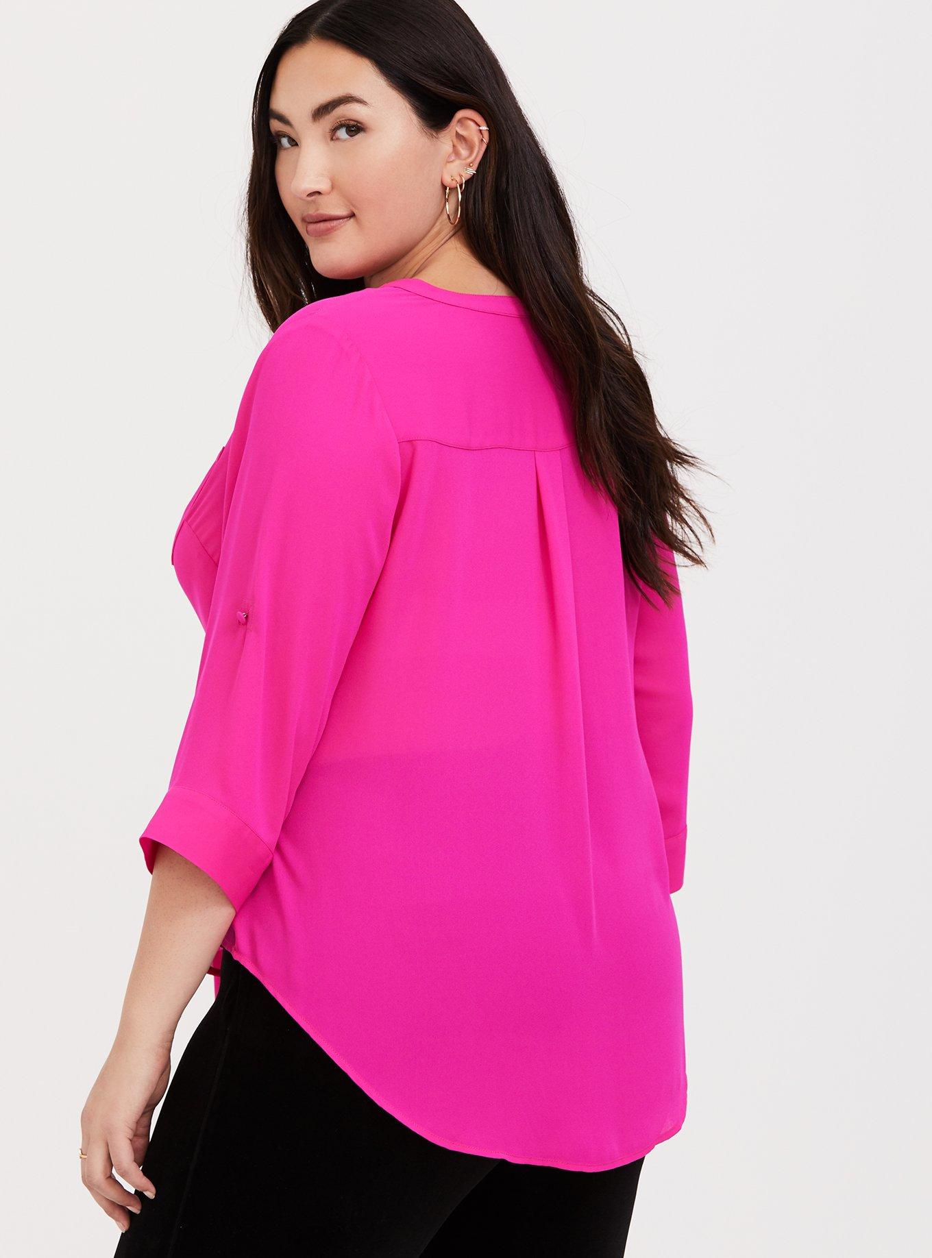 Plus Size Harper Georgette Zip-Front 3/4 Sleeve Pullover Blouse, SUPERSONIC, alternate