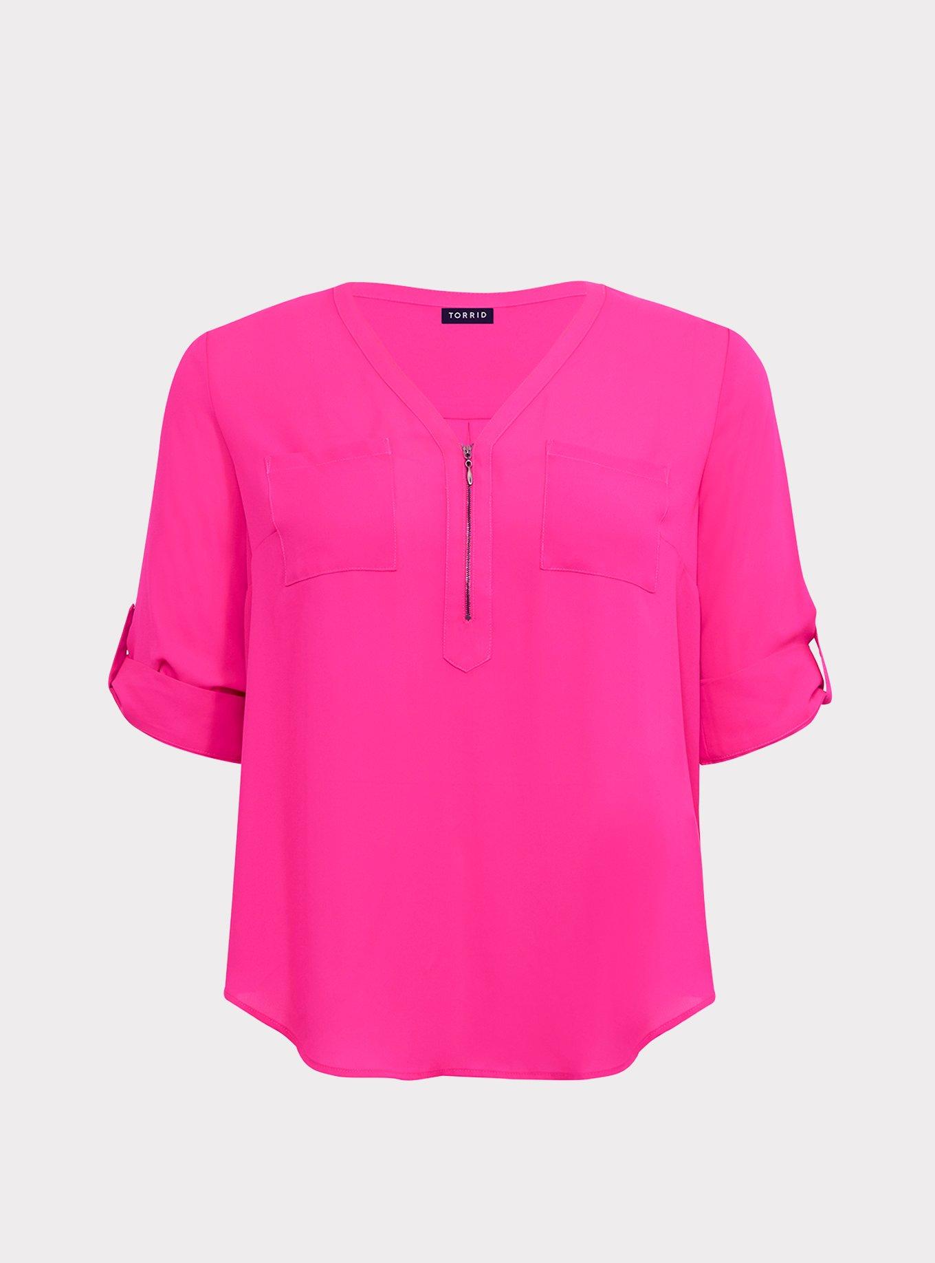 Plus Size Harper Georgette Zip-Front 3/4 Sleeve Pullover Blouse, SUPERSONIC, hi-res