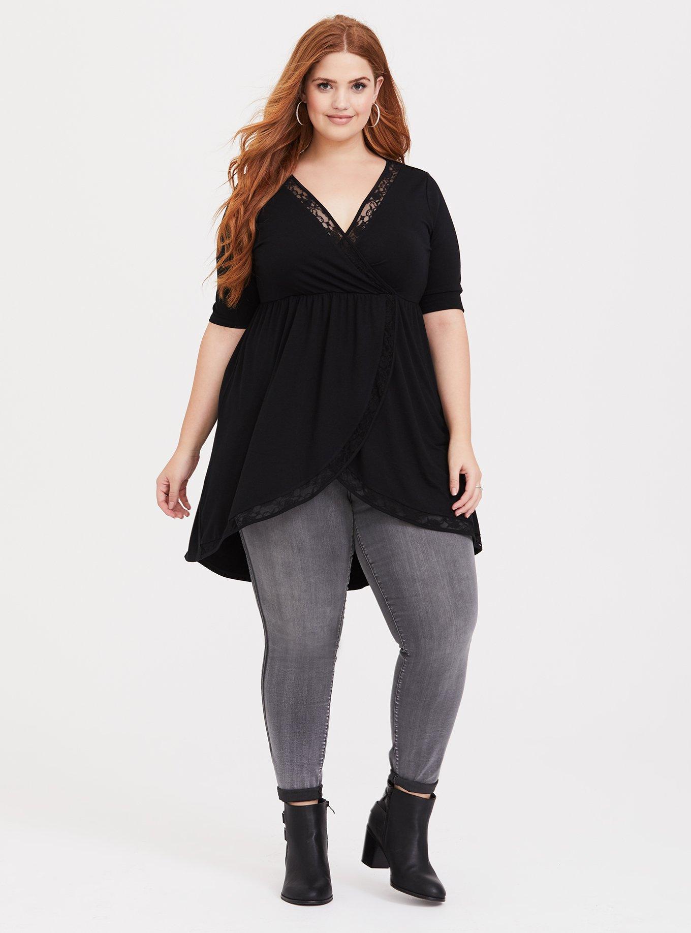 Plus Size Black Elbow Sleeve Tunic Tee Torrid