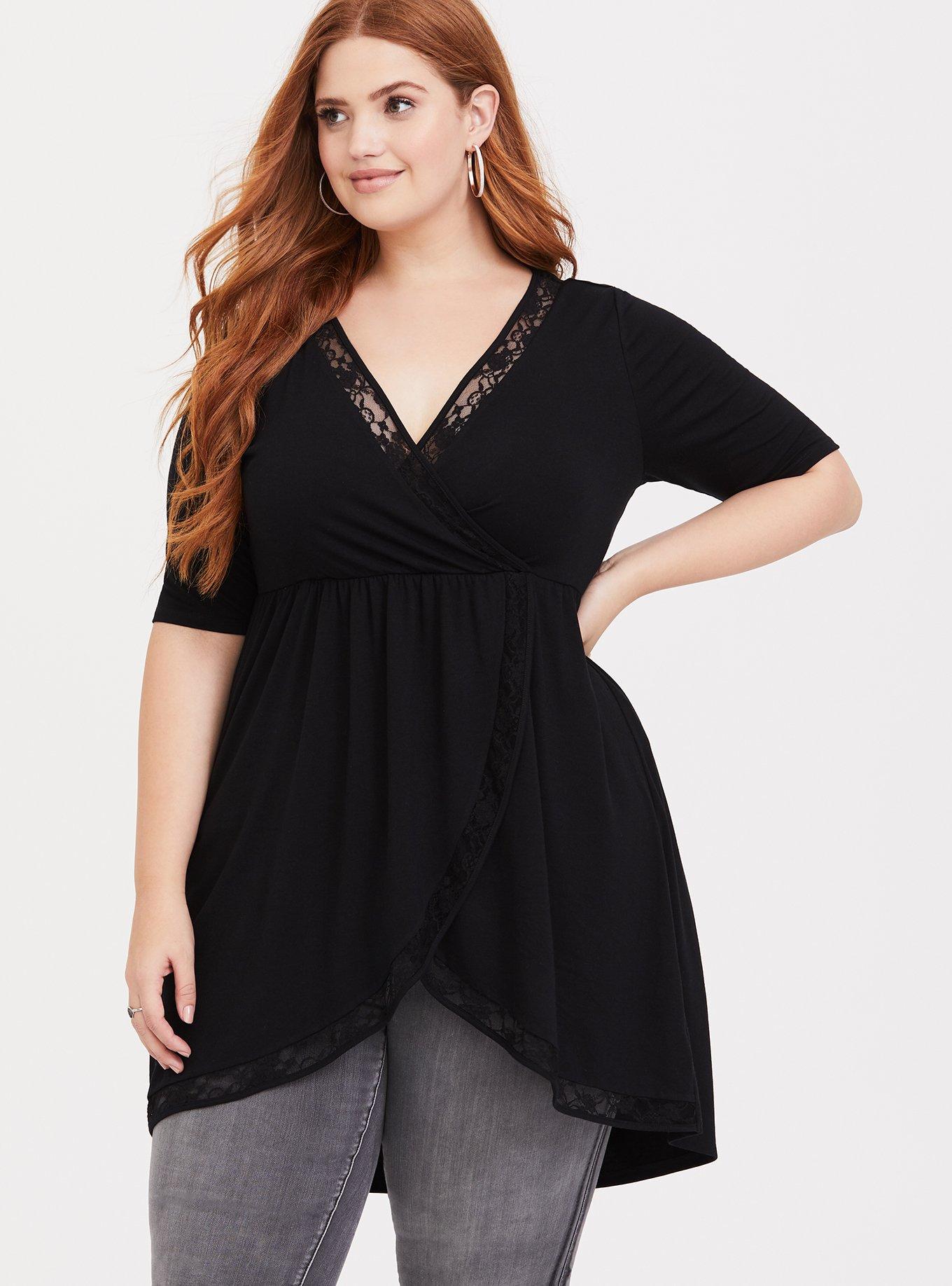 Plus Size Black Elbow Sleeve Tunic Tee Torrid