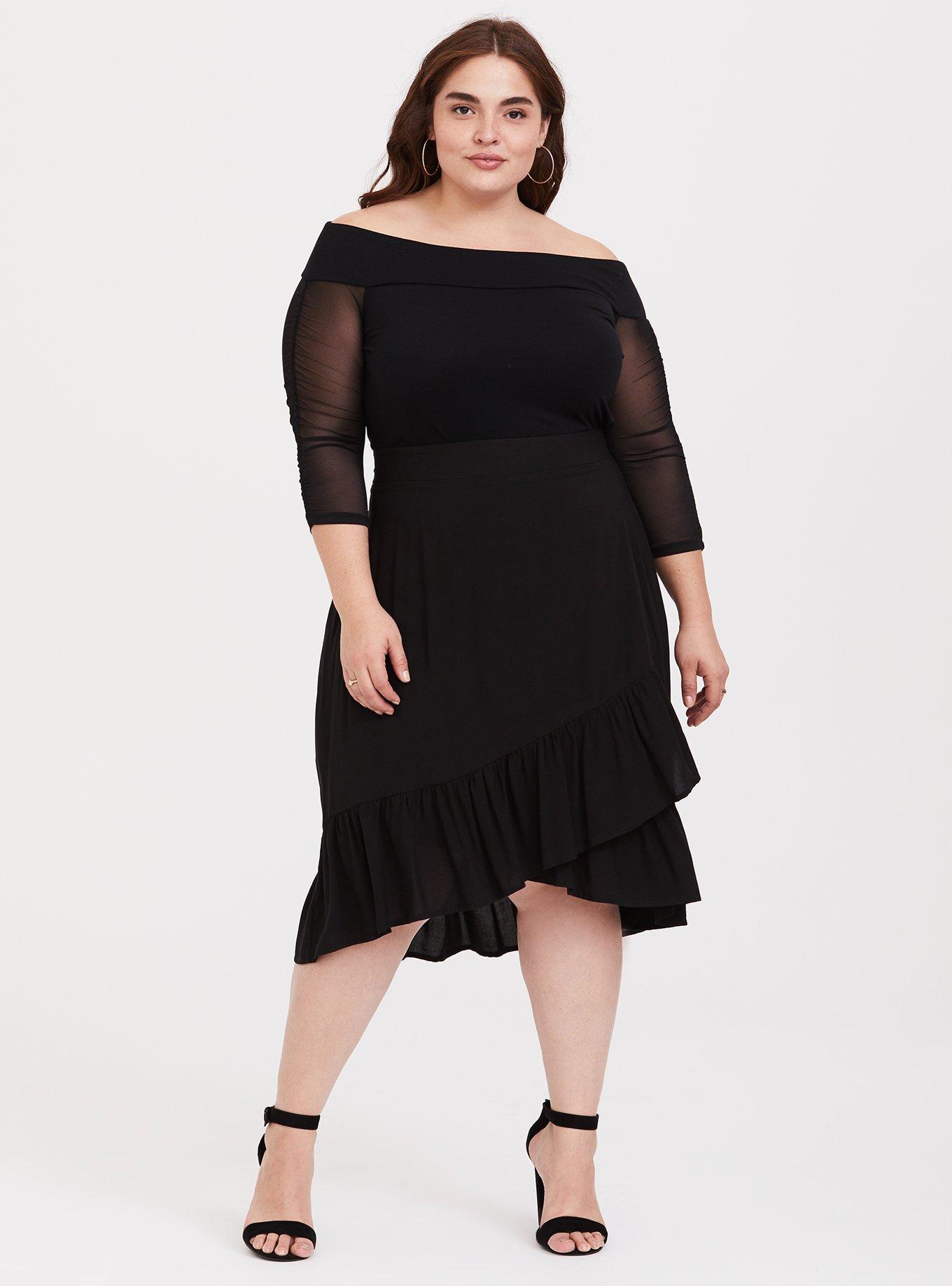 Black Mesh Sleeve Off Shoulder Top, DEEP BLACK, alternate