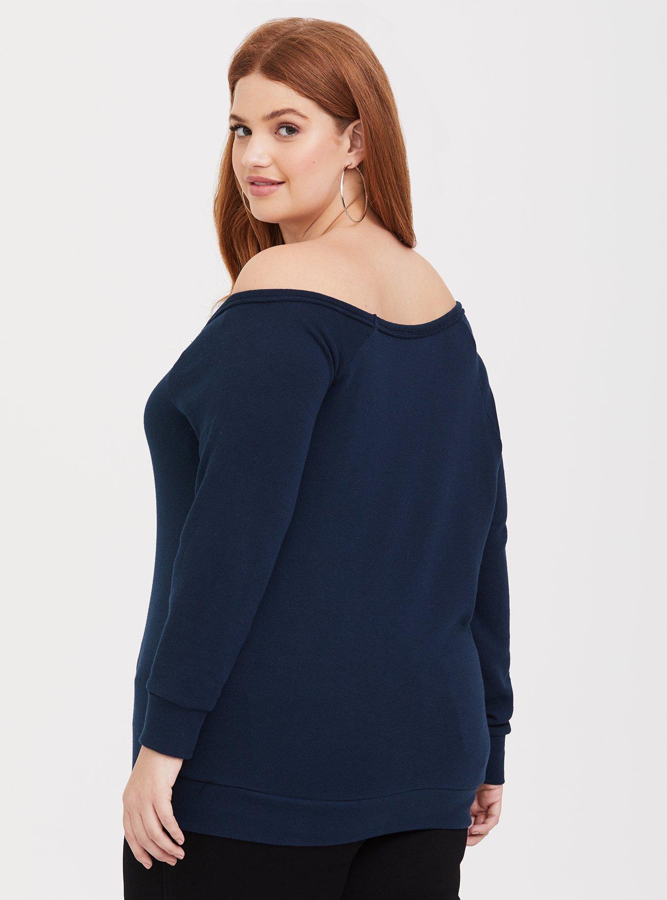 Navy Polka Dot Off Shoulder Sweatshirt main image 1