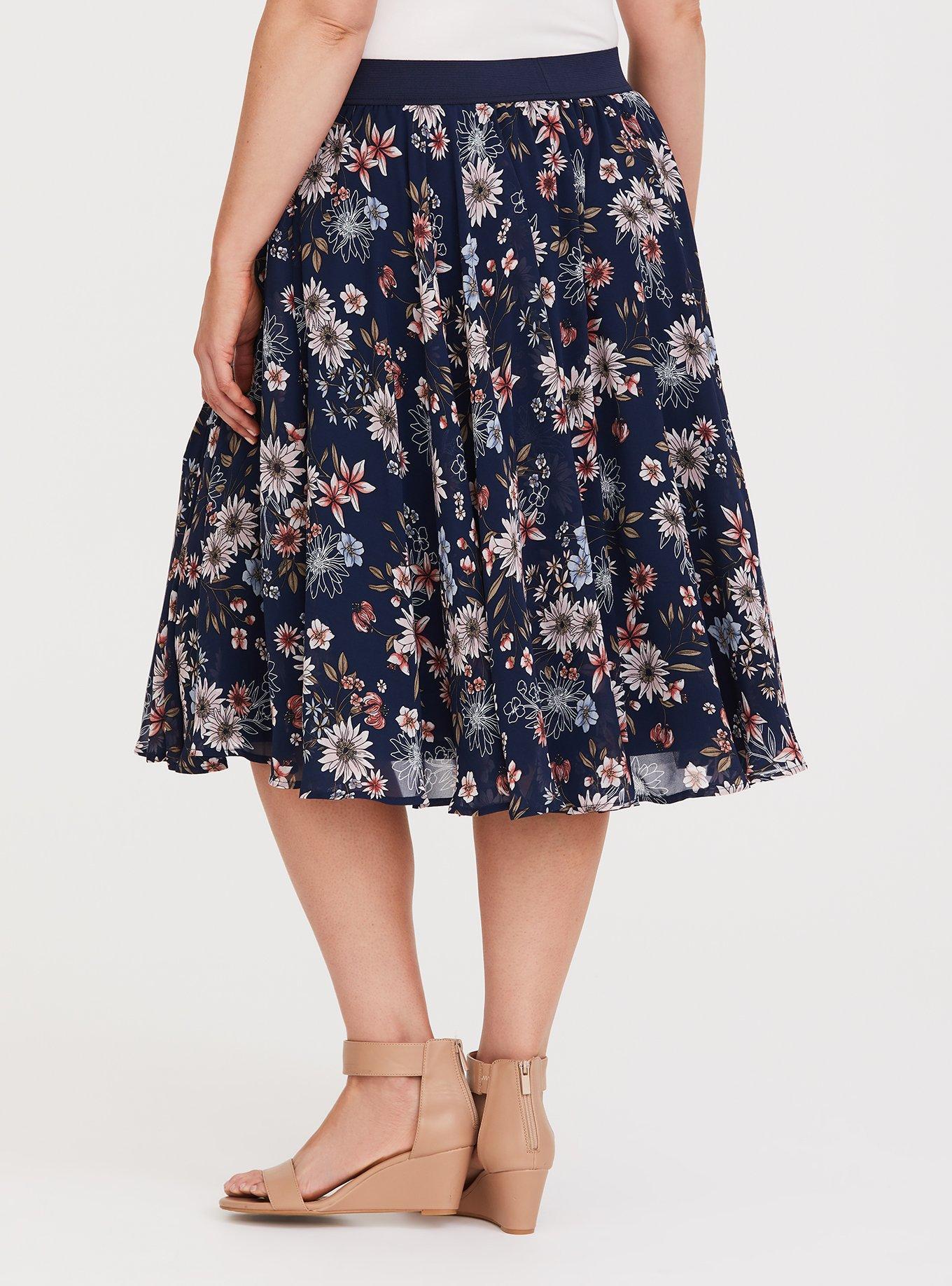 Nwt Torrid Women's Plus Size Floral Print Chiffon Midi Skirt