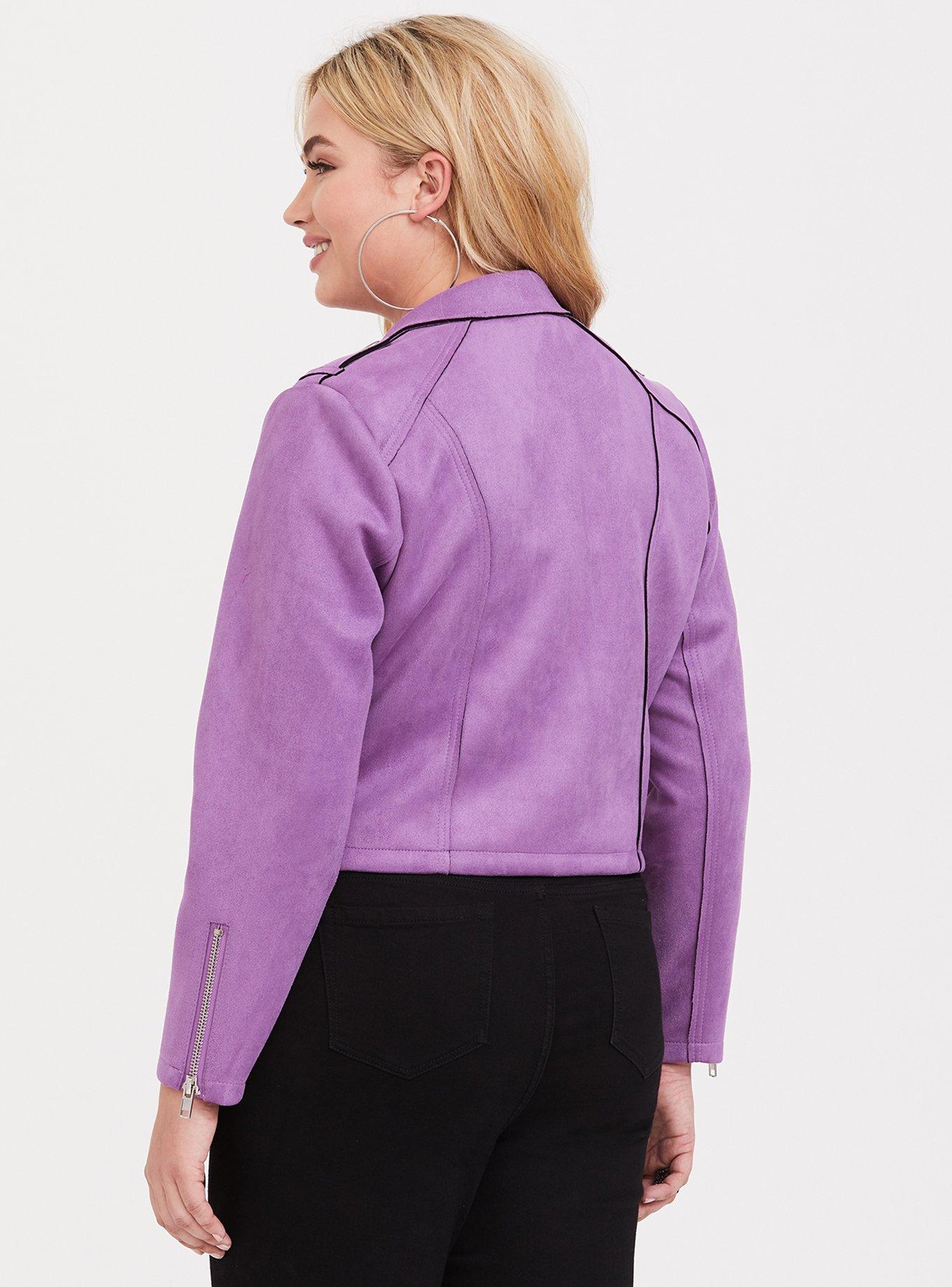 Plus Size Suede Moto Jacket, LAVENDER SPRIG, alternate