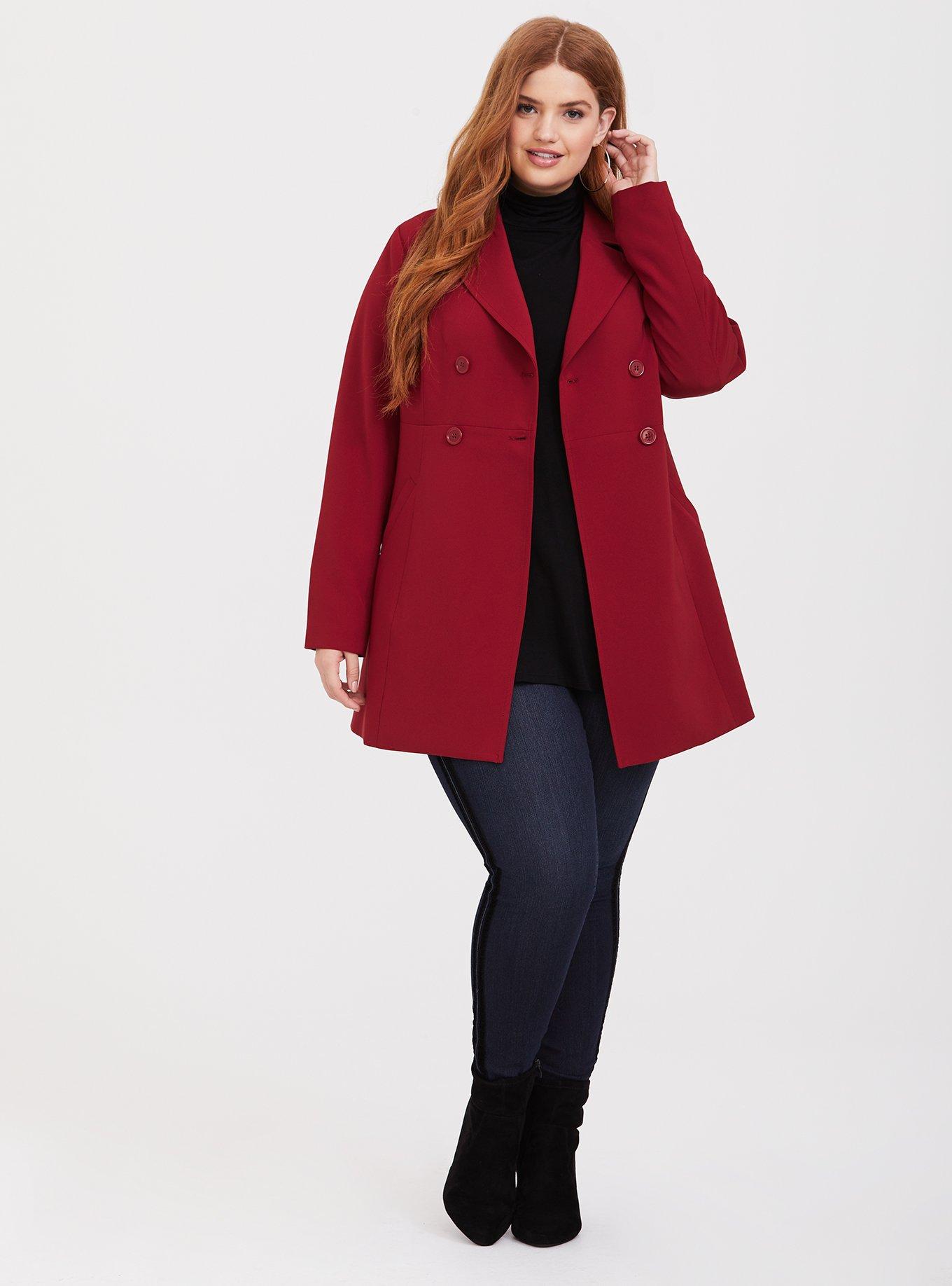 Plus Size - Marsala Red Faux Suede Drape Front Jacket - Torrid