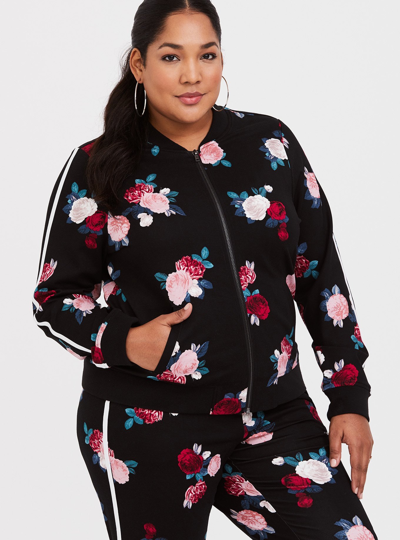 Plus Size - Ponte Stripe Bomber - Torrid