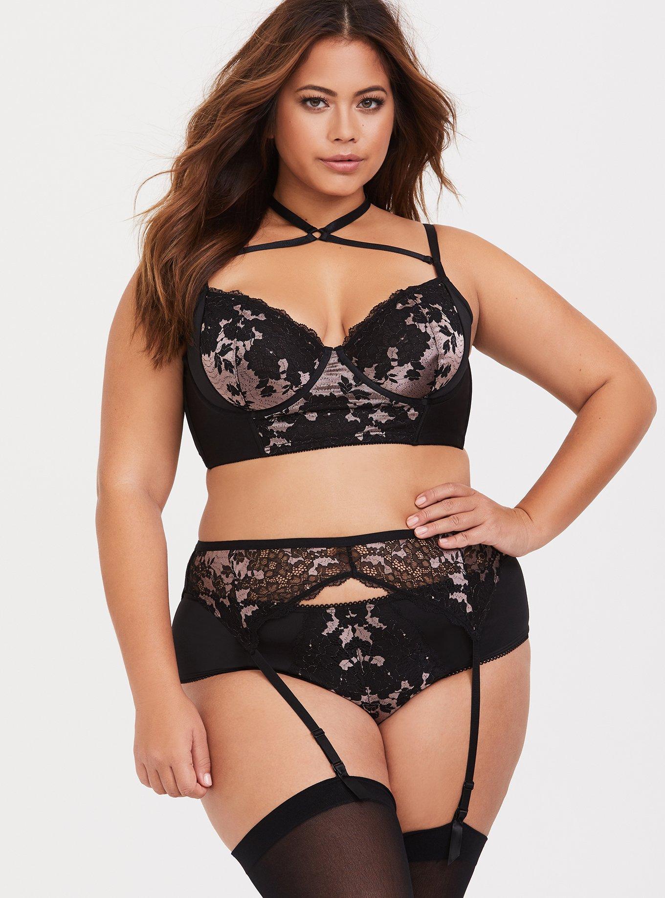 Black & Pink Lace Garter, RICH BLACK LOTUS, alternate