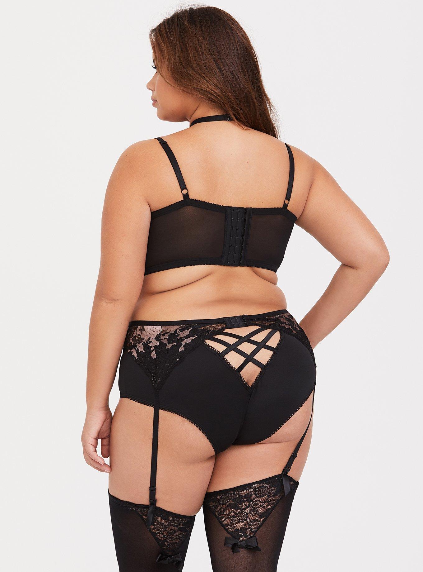 Black & Pink Lace Garter, RICH BLACK LOTUS, alternate