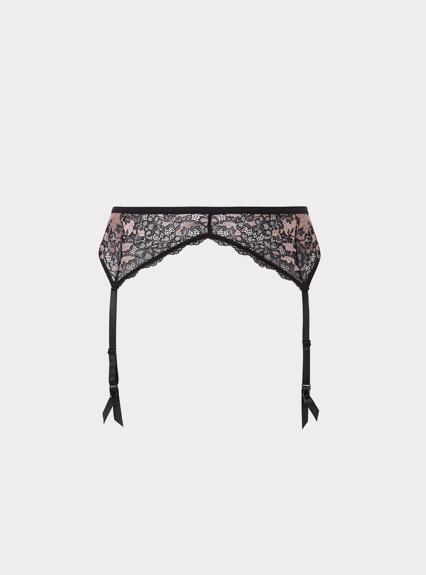 Black & Pink Lace Garter, RICH BLACK LOTUS, hi-res
