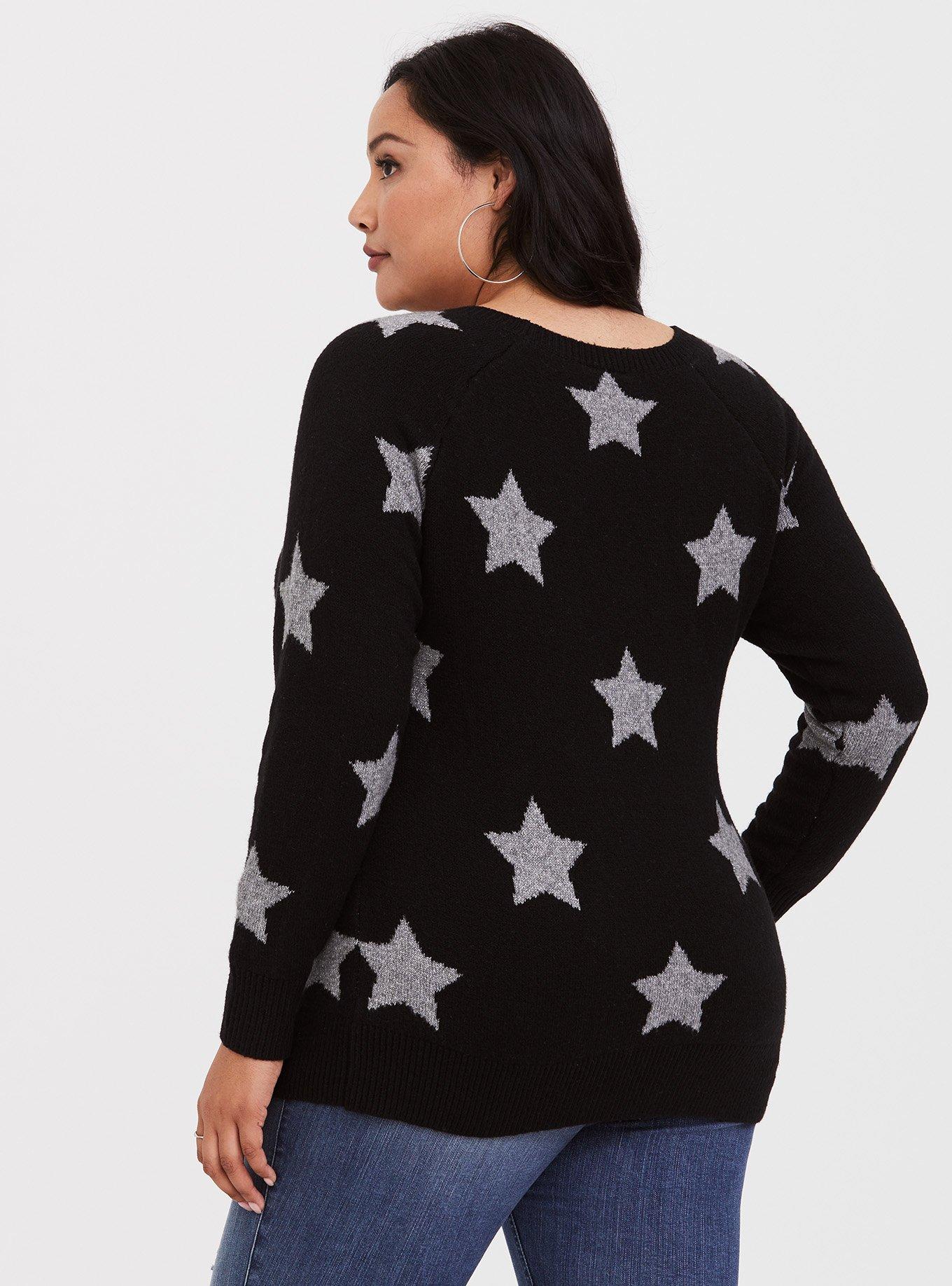 Plus Size Black Metallic Star Pullover Sweater Torrid