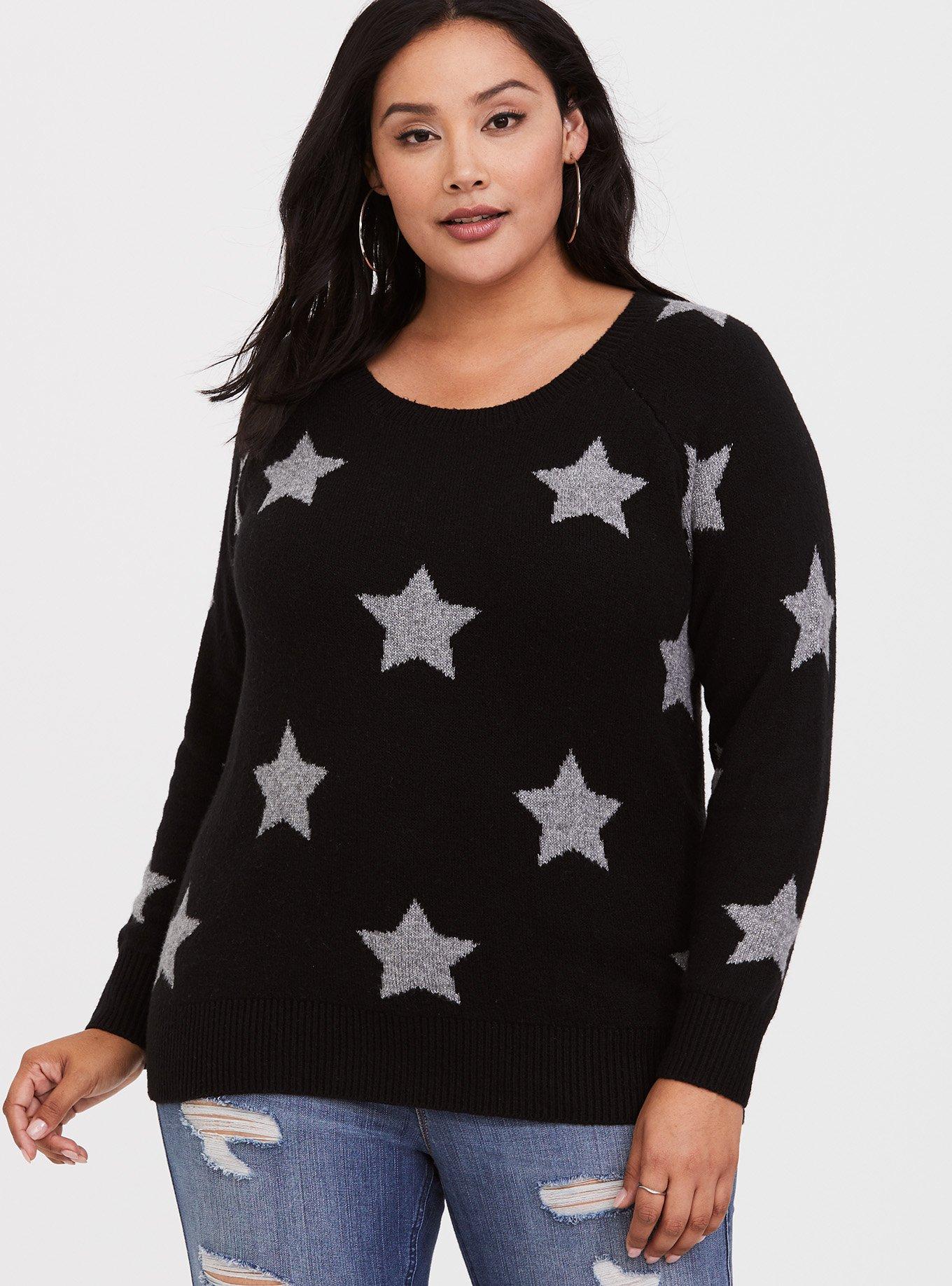 Plus Size Metallic Star Pullover Sweater