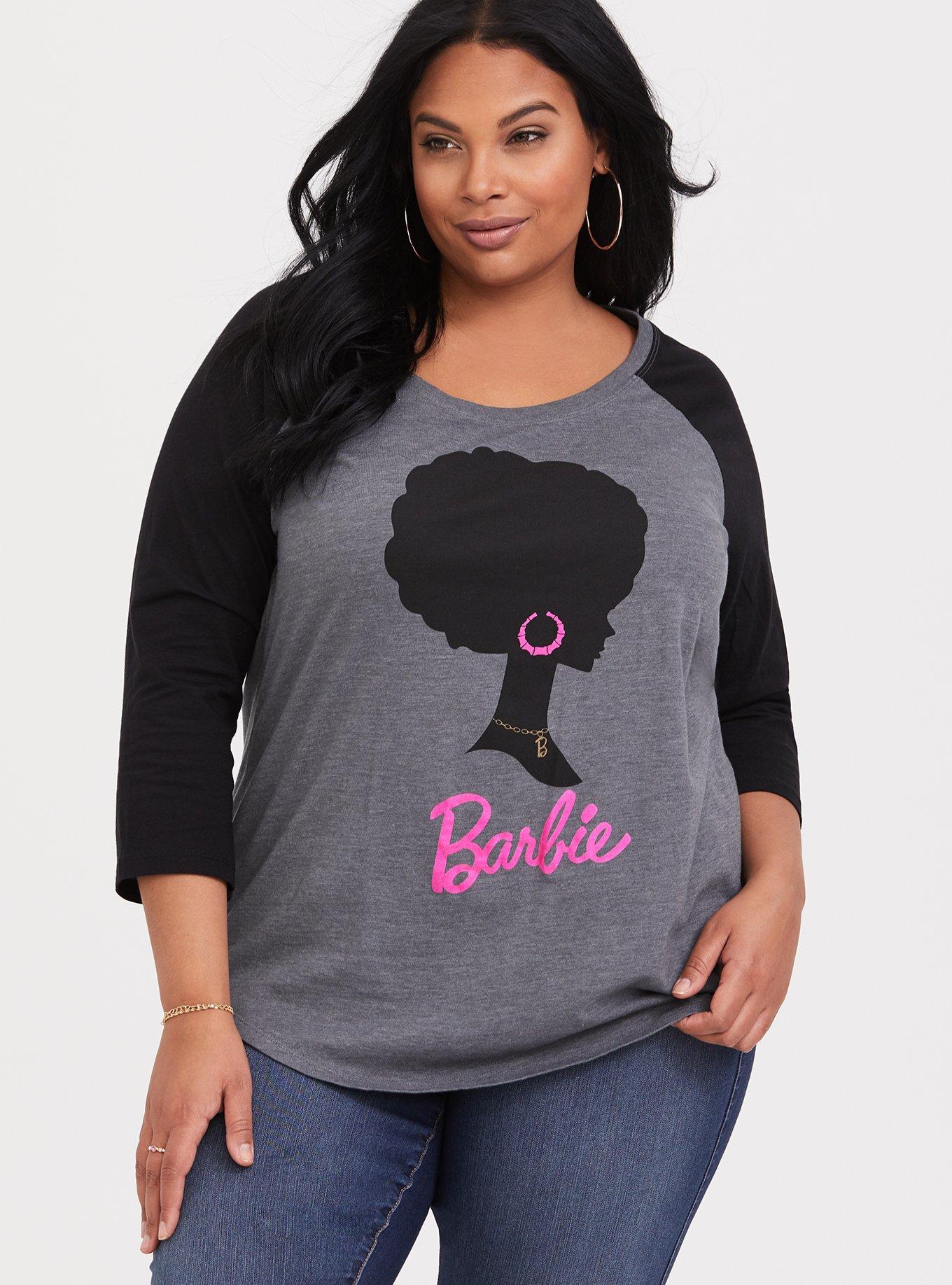 Plus Size - Barbie® Black & Dark Grey Classic Fit Raglan Tee - Torrid