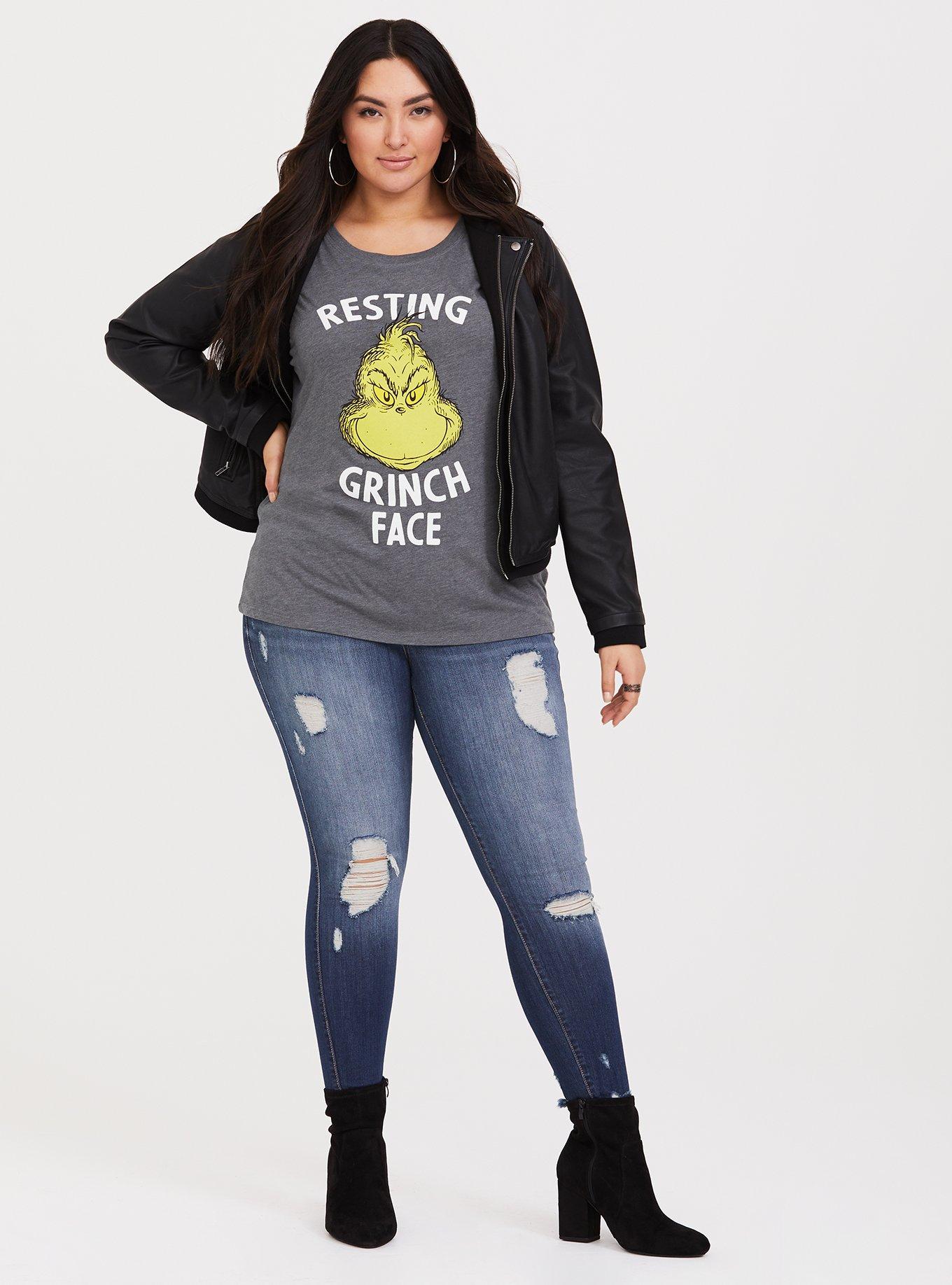 Plus Size The Grinch Grey Crew Tee, MEDIUM HEATHER GREY, alternate