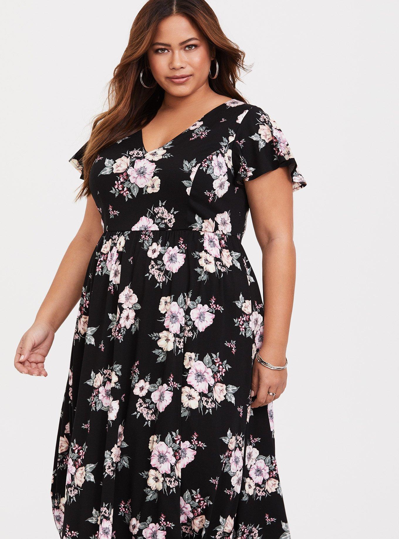 Plus Size - Black Floral Challis Maxi Dress - Torrid