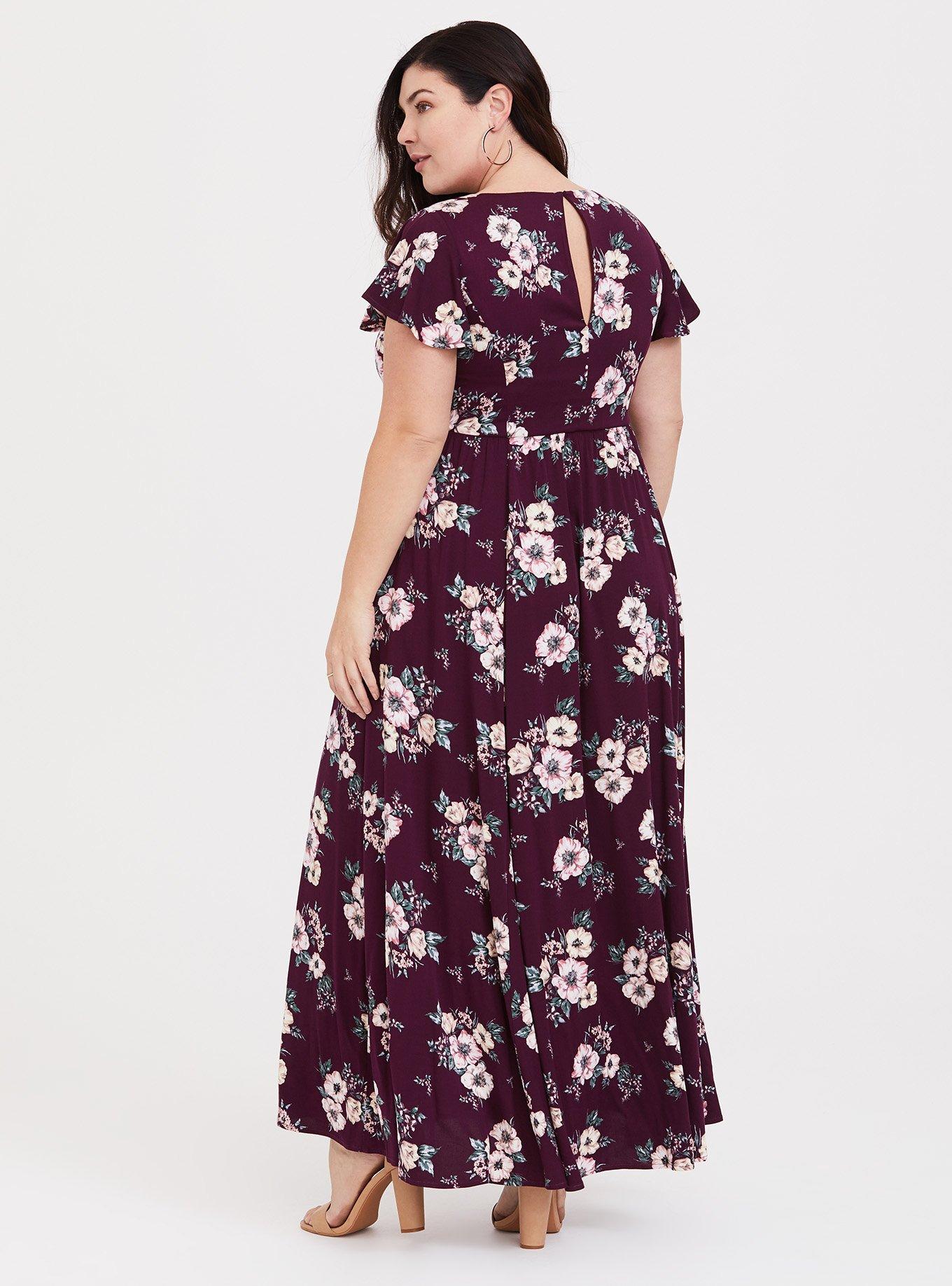 Plus Size - Burgundy Floral Challis Maxi Dress - Torrid