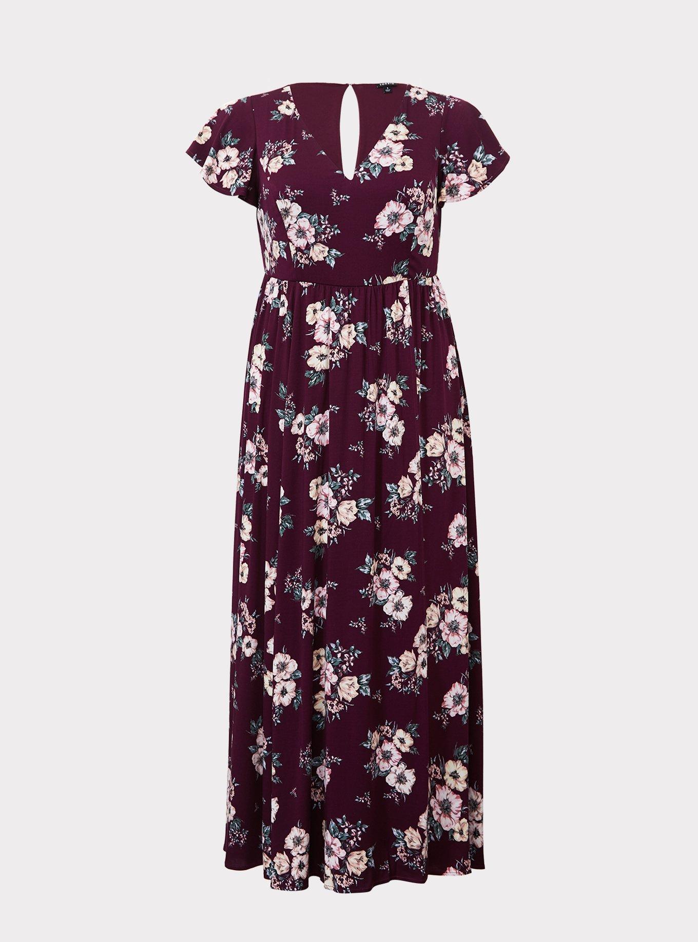 Plus Size - Burgundy Floral Challis Maxi Dress - Torrid