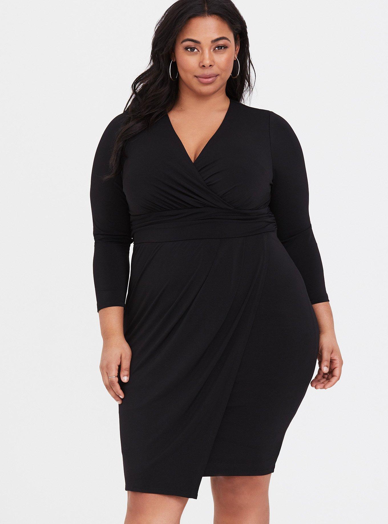 Midi Studio Knit Surplice Wrap Dress, DEEP BLACK, alternate