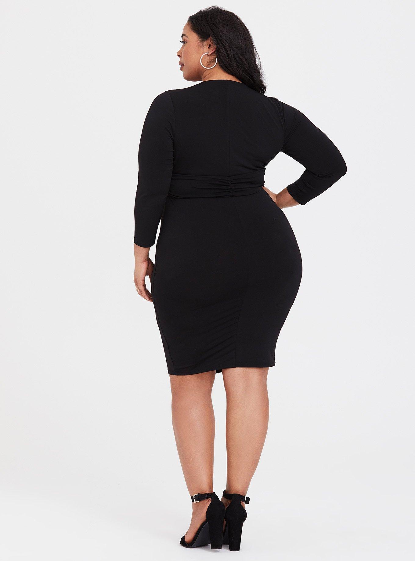 Midi Studio Knit Surplice Wrap Dress, DEEP BLACK, alternate