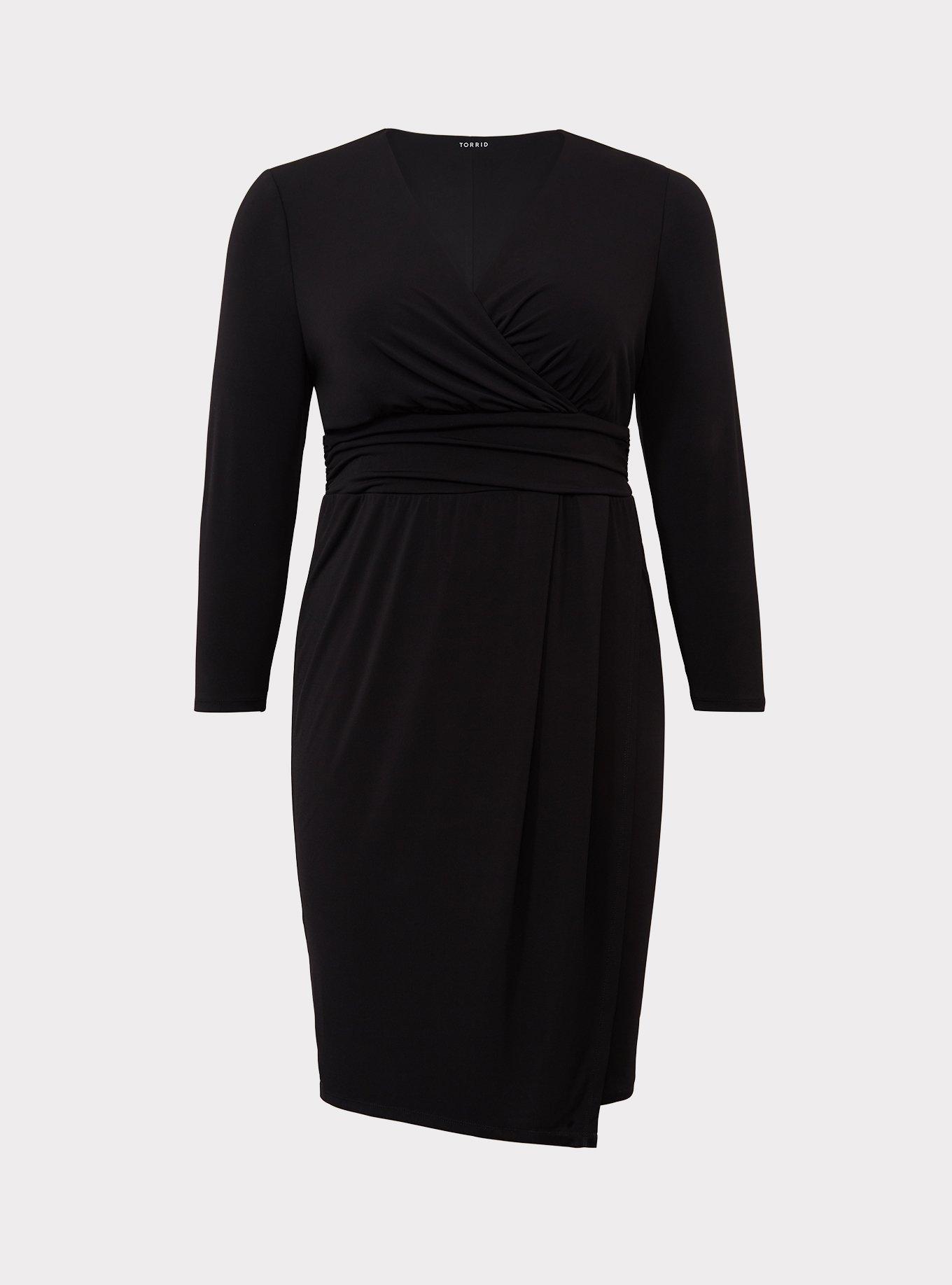 Midi Studio Knit Surplice Wrap Dress, DEEP BLACK, hi-res