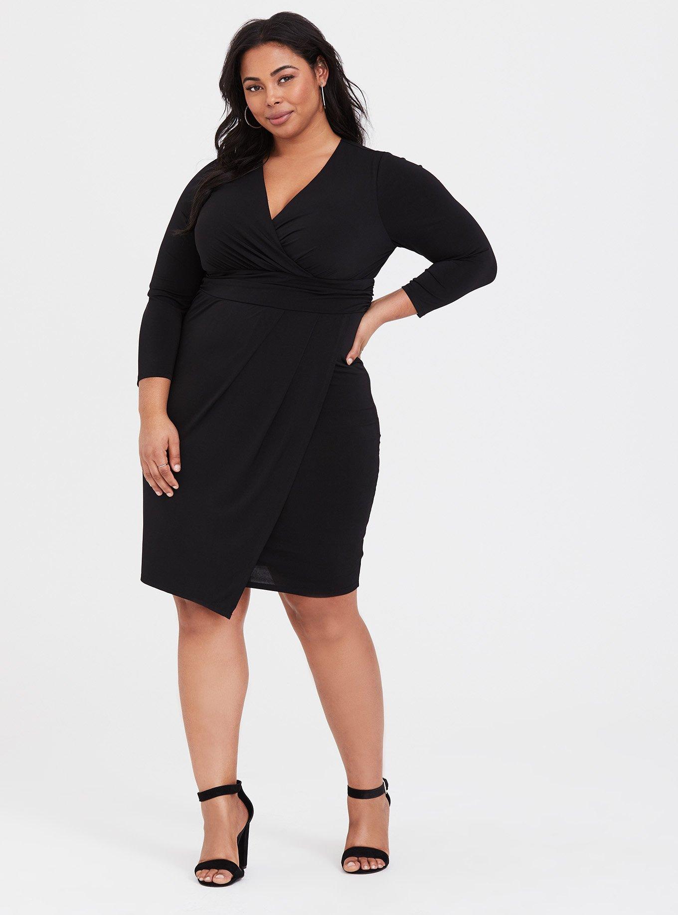 Midi Studio Knit Surplice Wrap Dress, DEEP BLACK, hi-res