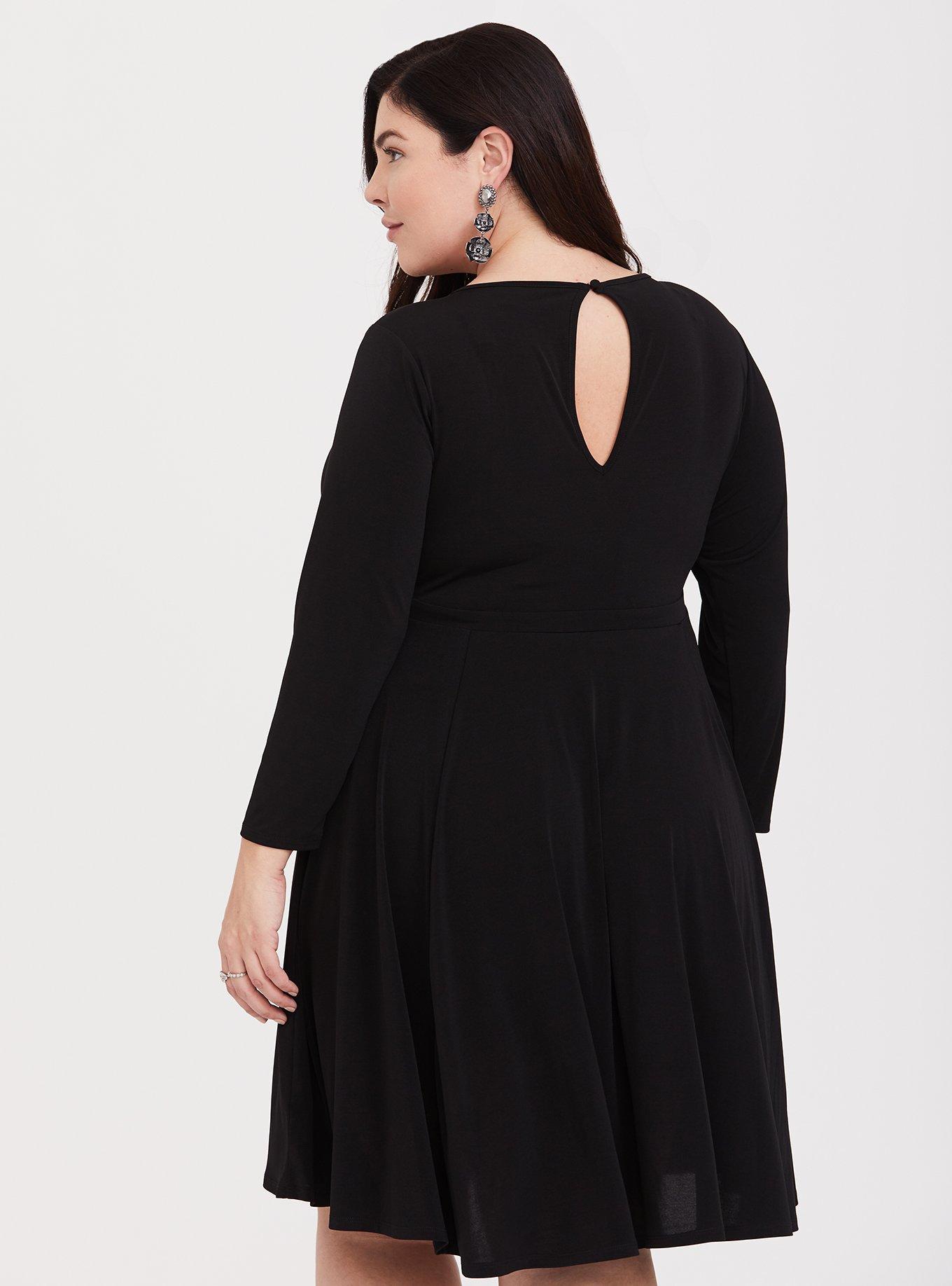 Plus Size Black Studio Knit Keyhole Skater Dress, DEEP BLACK, alternate
