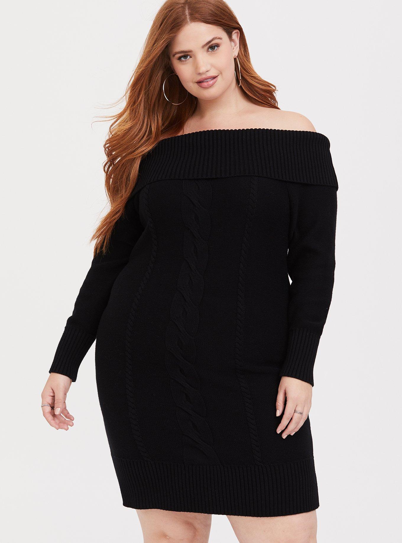 Off the shoulder sweater dress black on sale