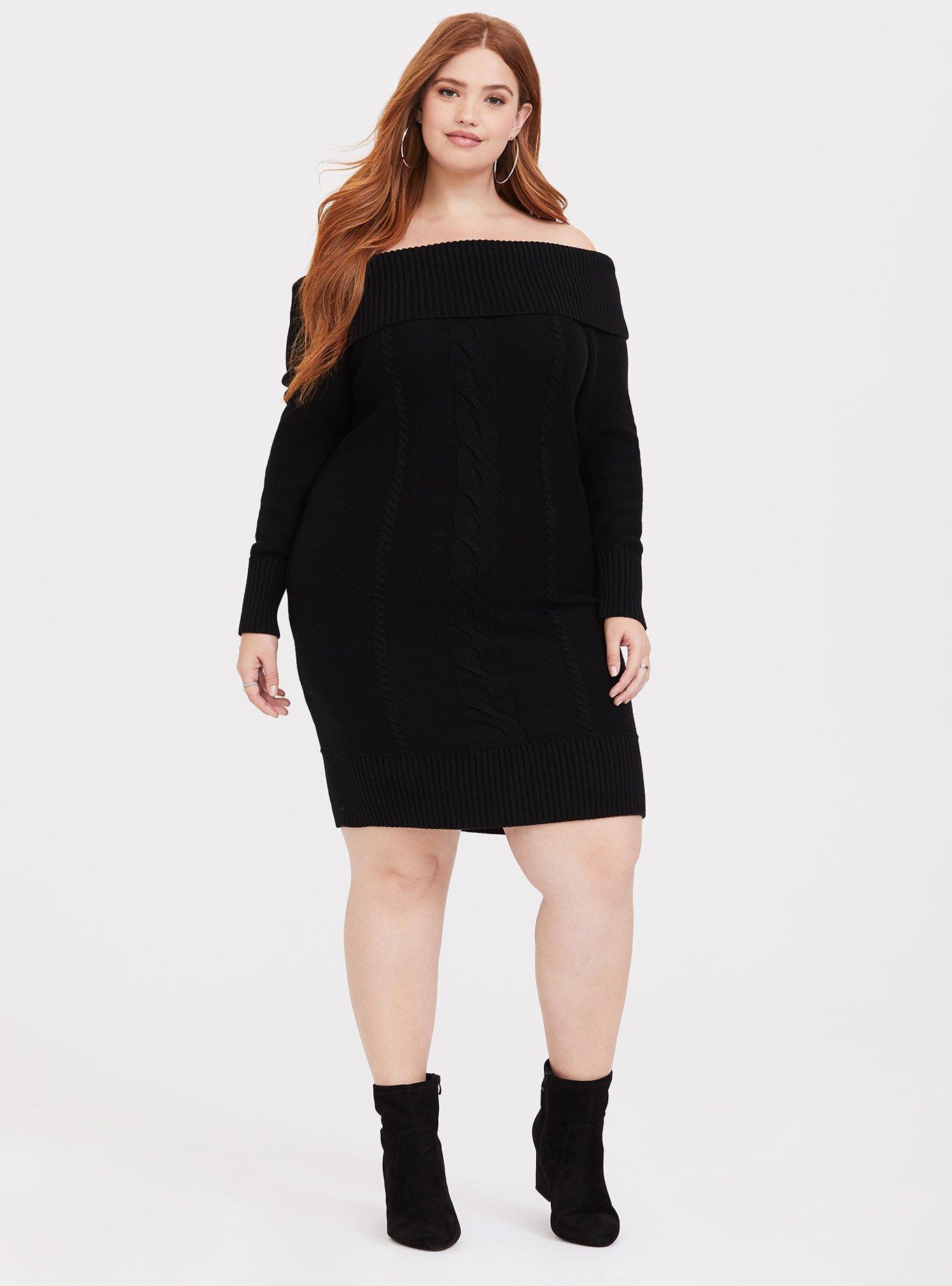 Off the shoulder plus size sweater dress online