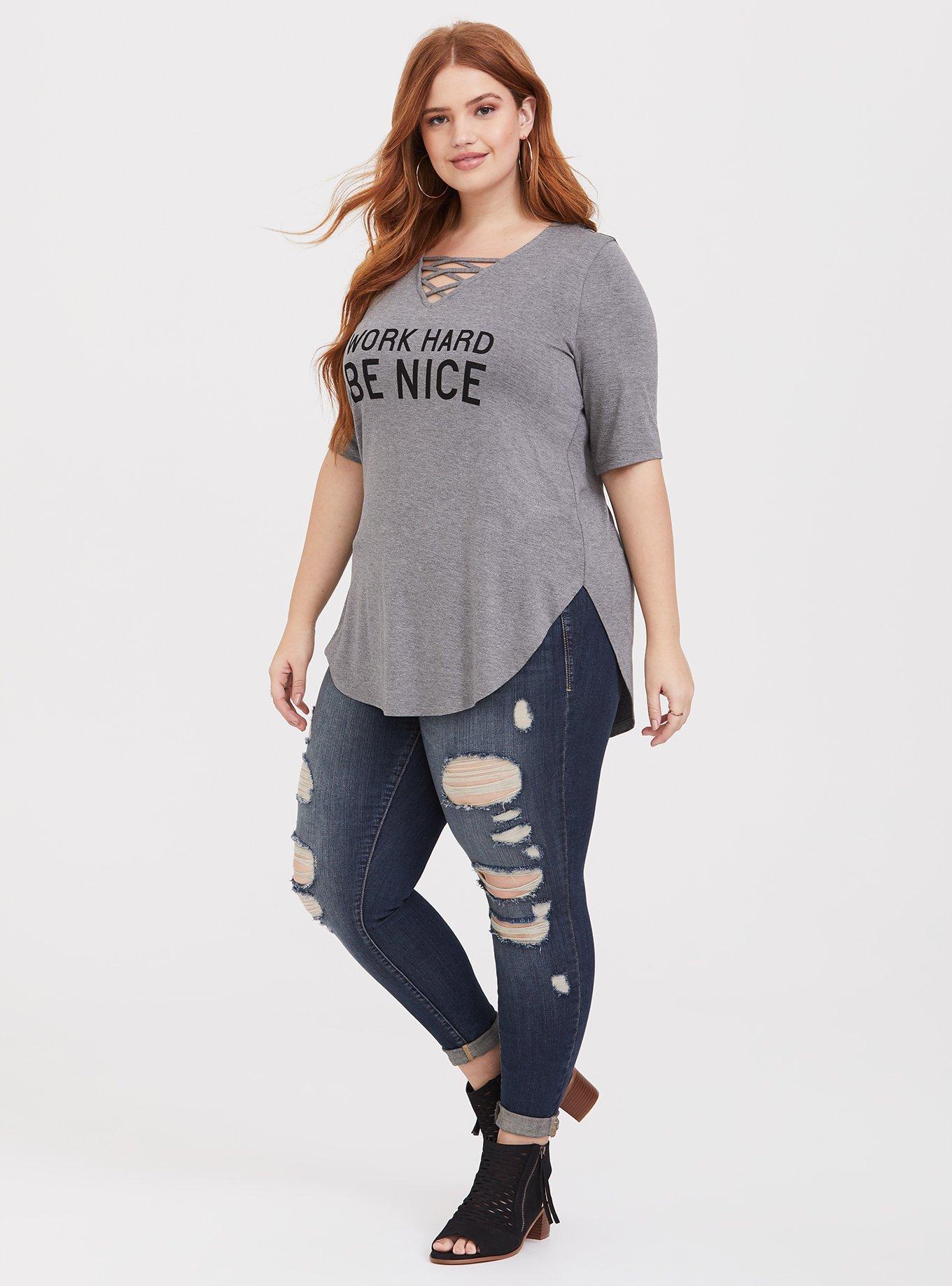 Super Soft Grey Be Nice V-Neck Tunic Tee, MEDIUM HEATHER GREY, alternate