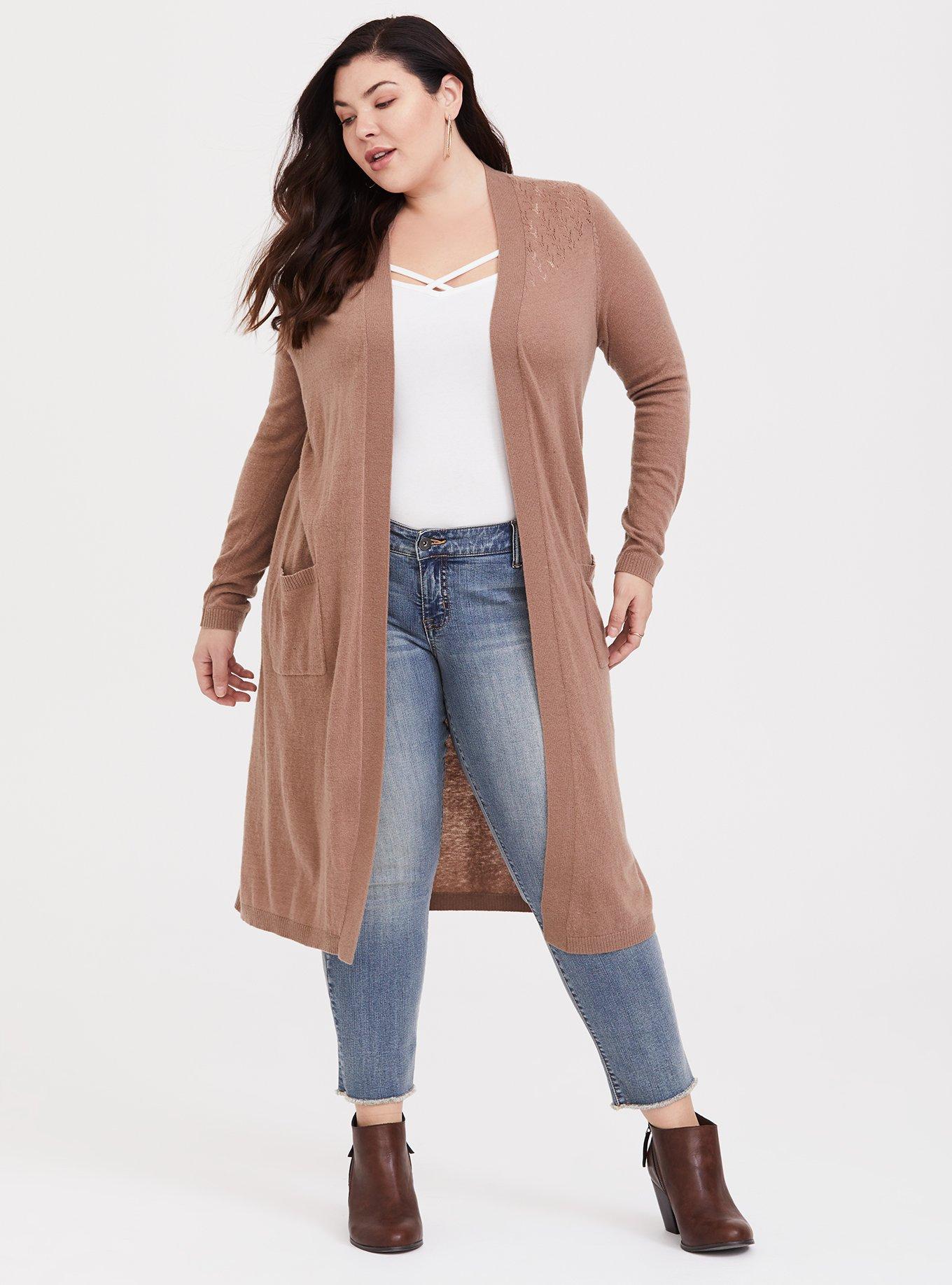Brown Pointelle Hacci Duster, BROWN SAND, alternate