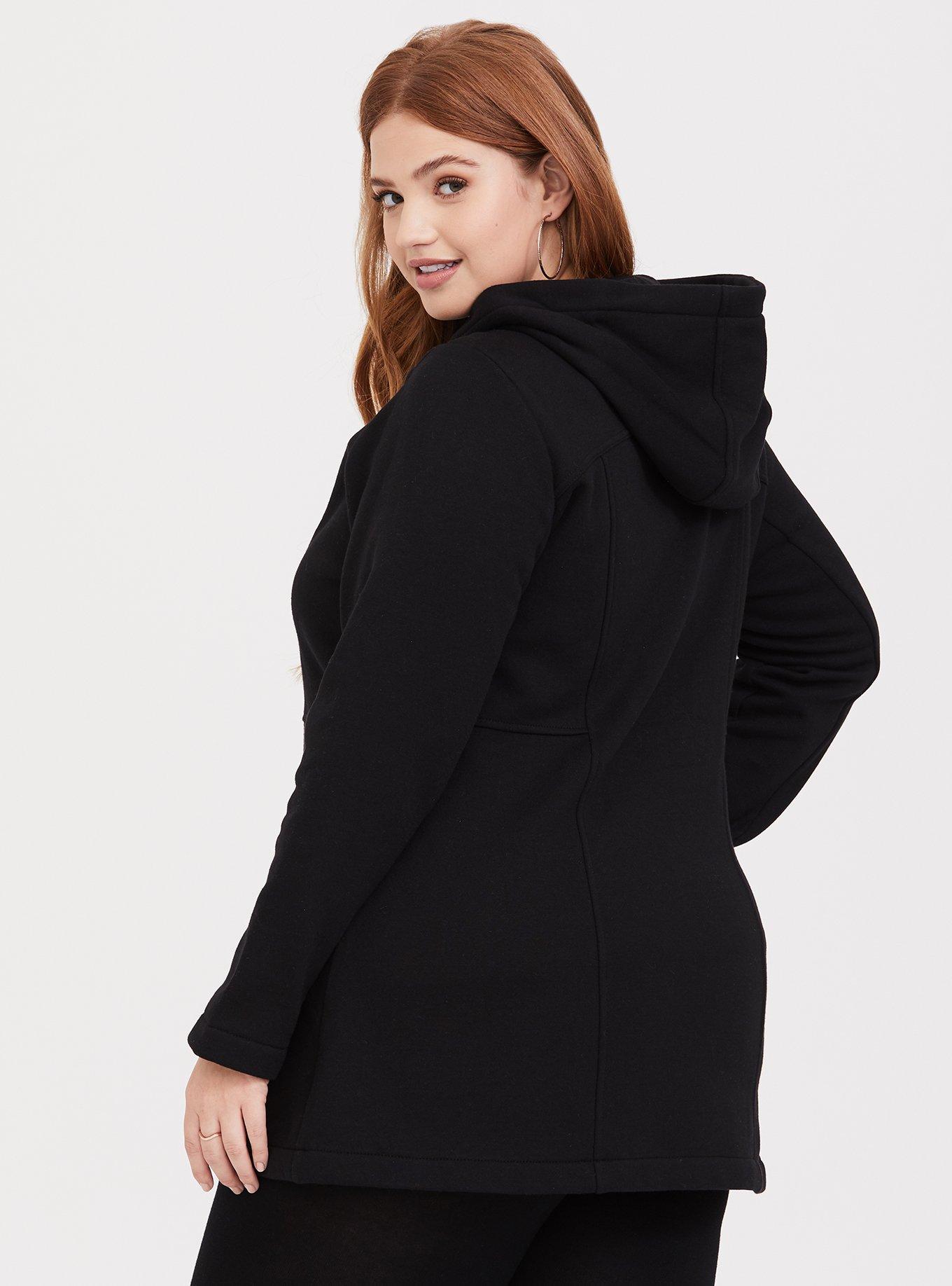 Plus Size Fleece Moto Jacket, DEEP BLACK, alternate