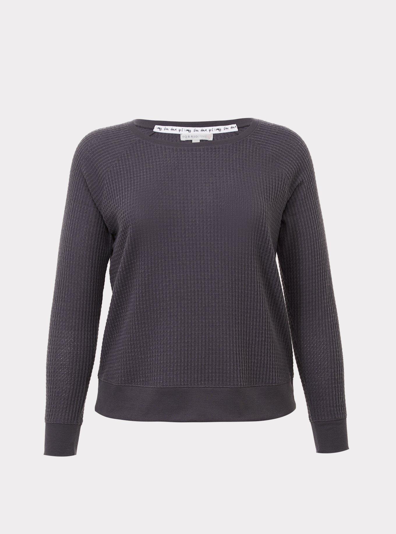Plus Size Grey Waffle Knit Lounge Sweatshirt, , hi-res