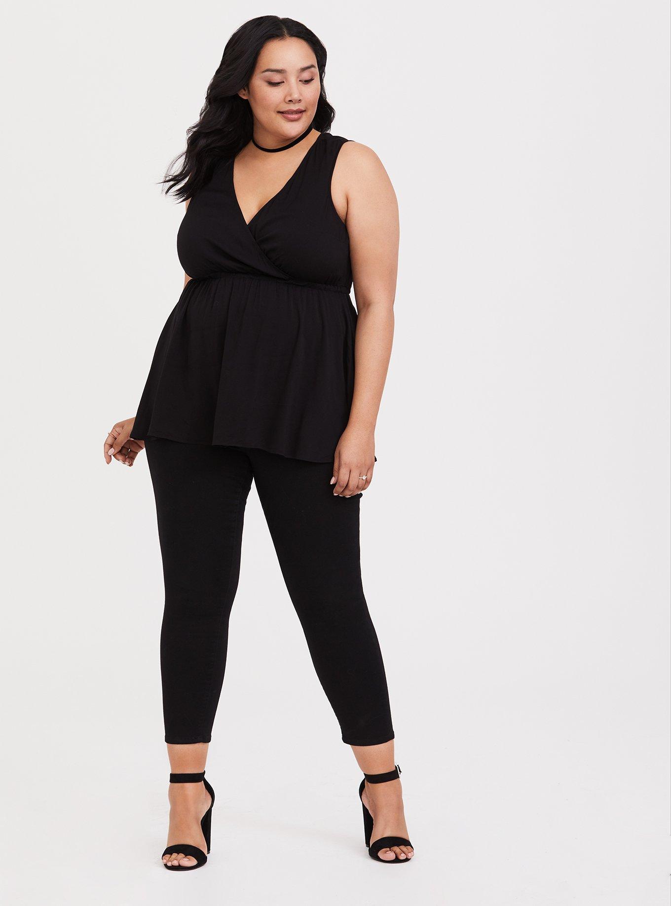 Lily Babydoll Challis Surplice Tank, DEEP BLACK, alternate