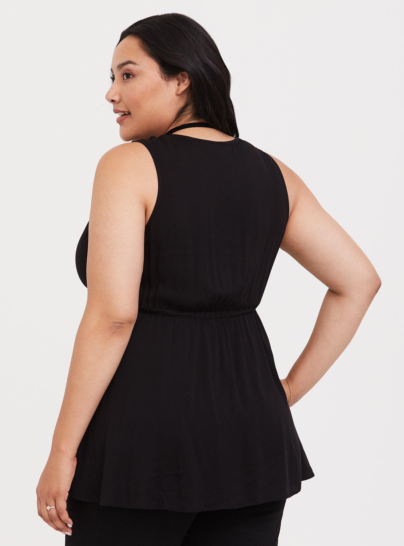 Lily Babydoll Challis Surplice Tank, DEEP BLACK, alternate