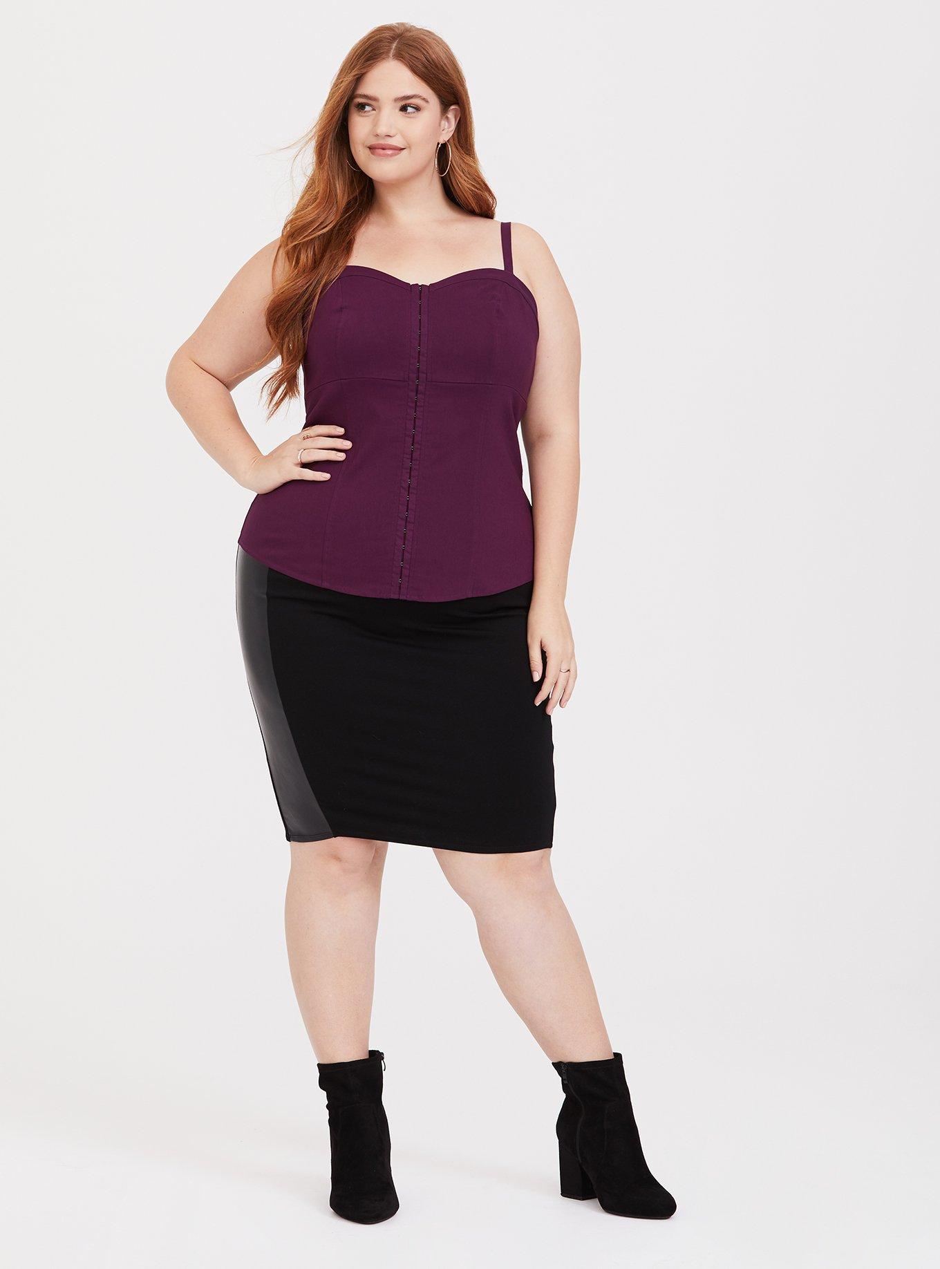Black Ponte & Faux Leather Pencil Skirt, , alternate