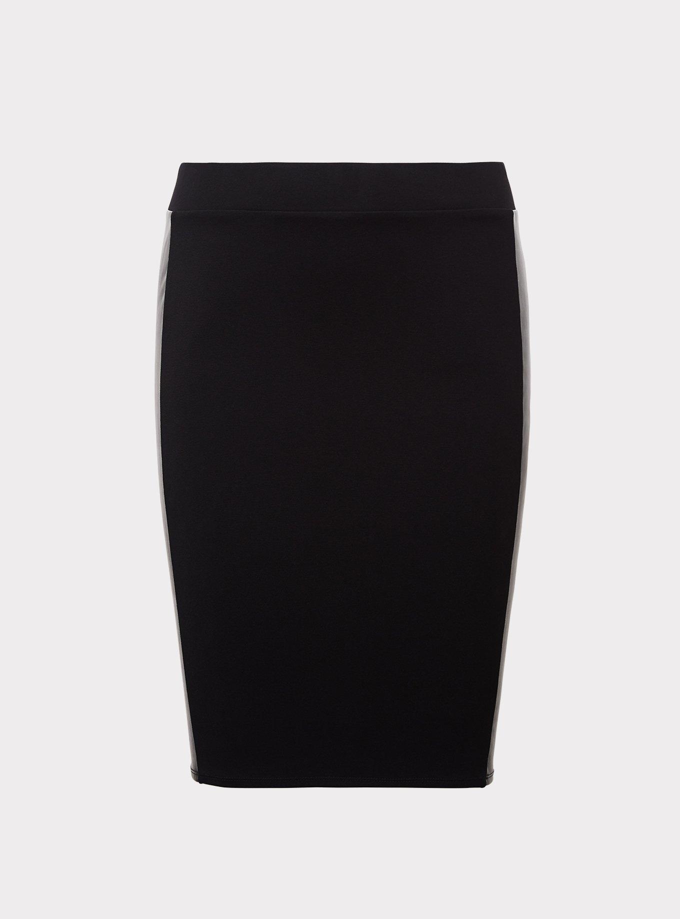 Black Ponte & Faux Leather Pencil Skirt, , hi-res