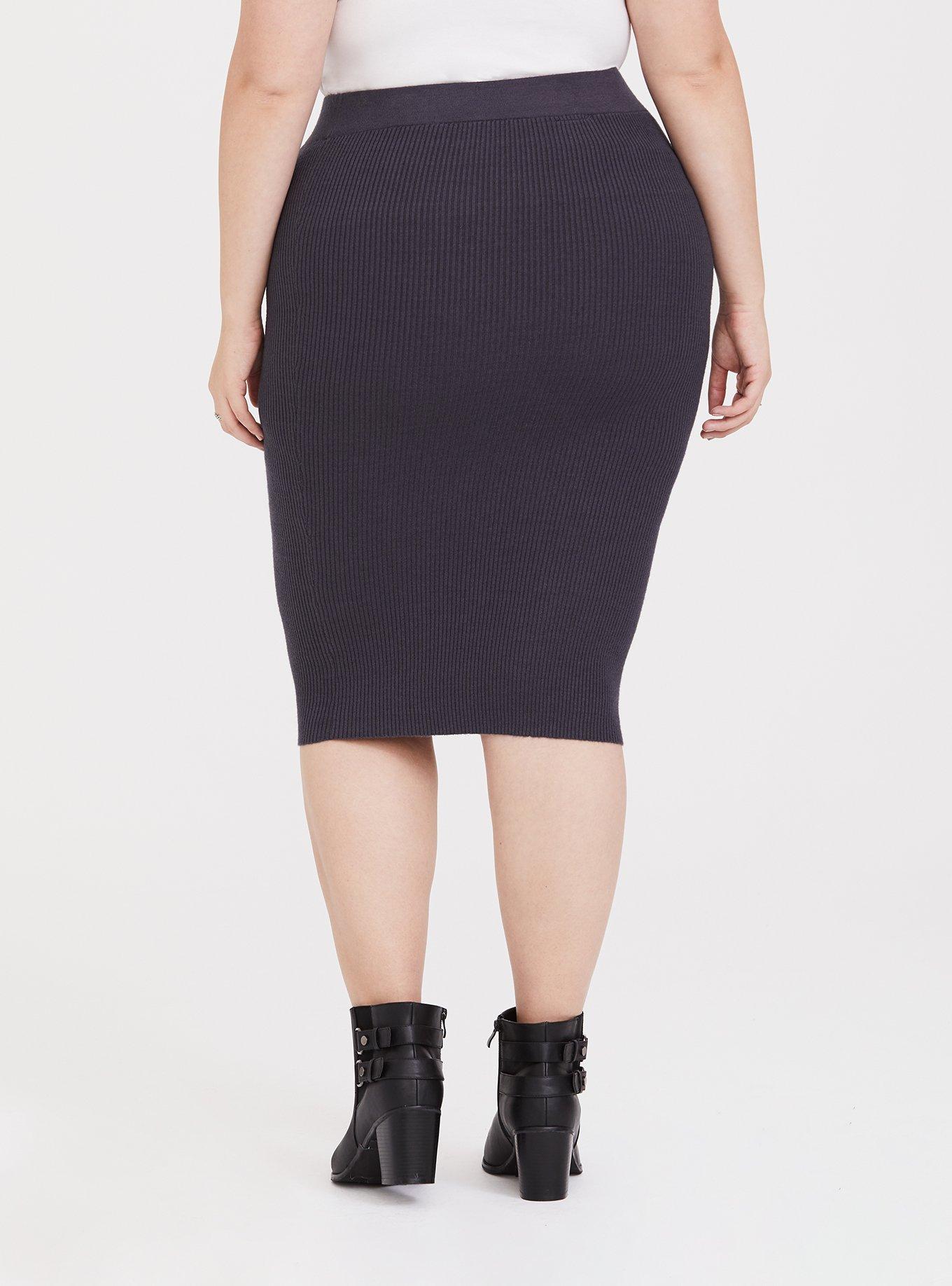 Plus Size Charcoal Grey Ribbed Sweater Skirt, CHARCOAL HEATHER, alternate