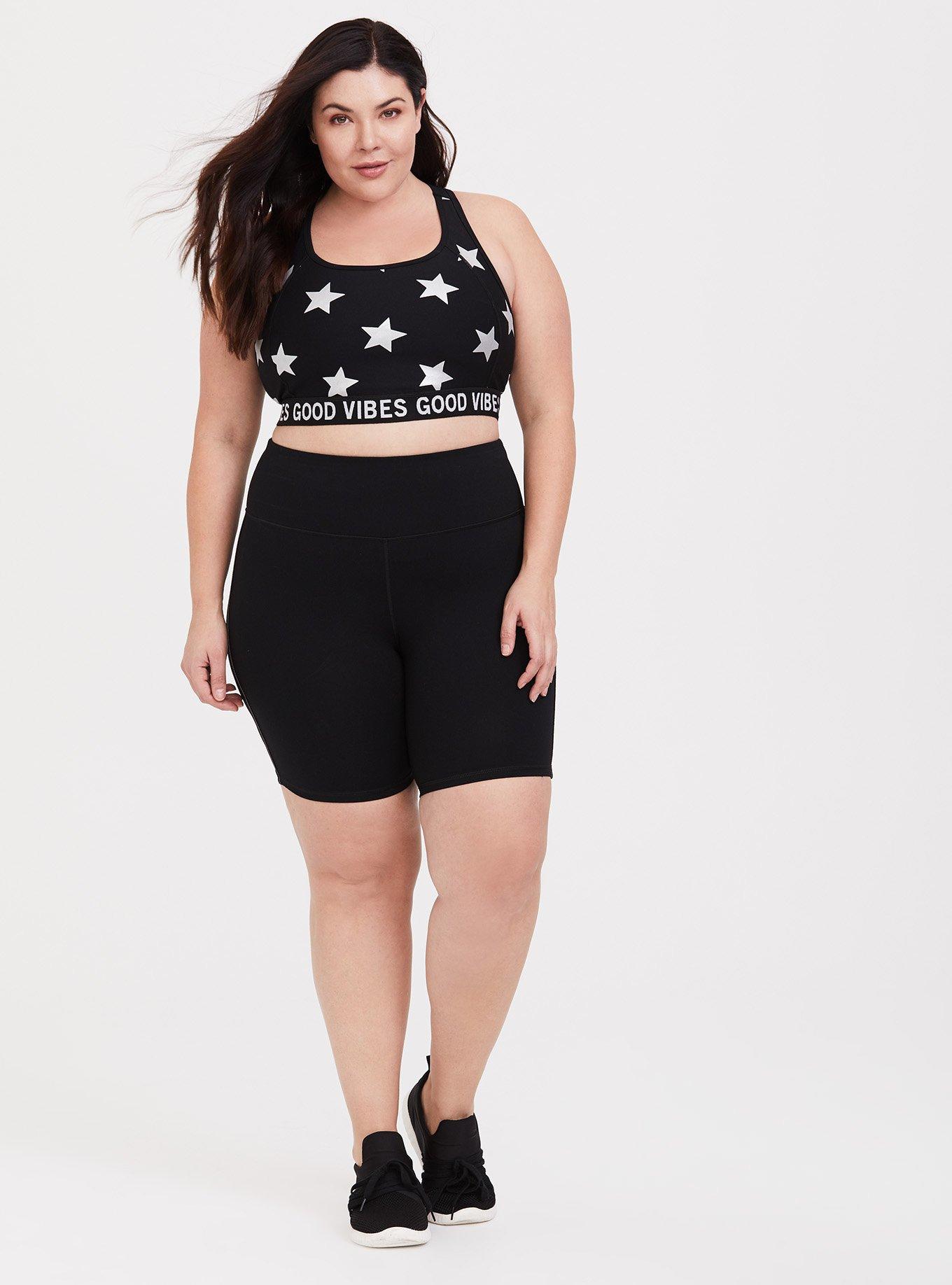 Plus Size Black Metallic Piping Wicking Active Bike Short, DEEP BLACK, alternate