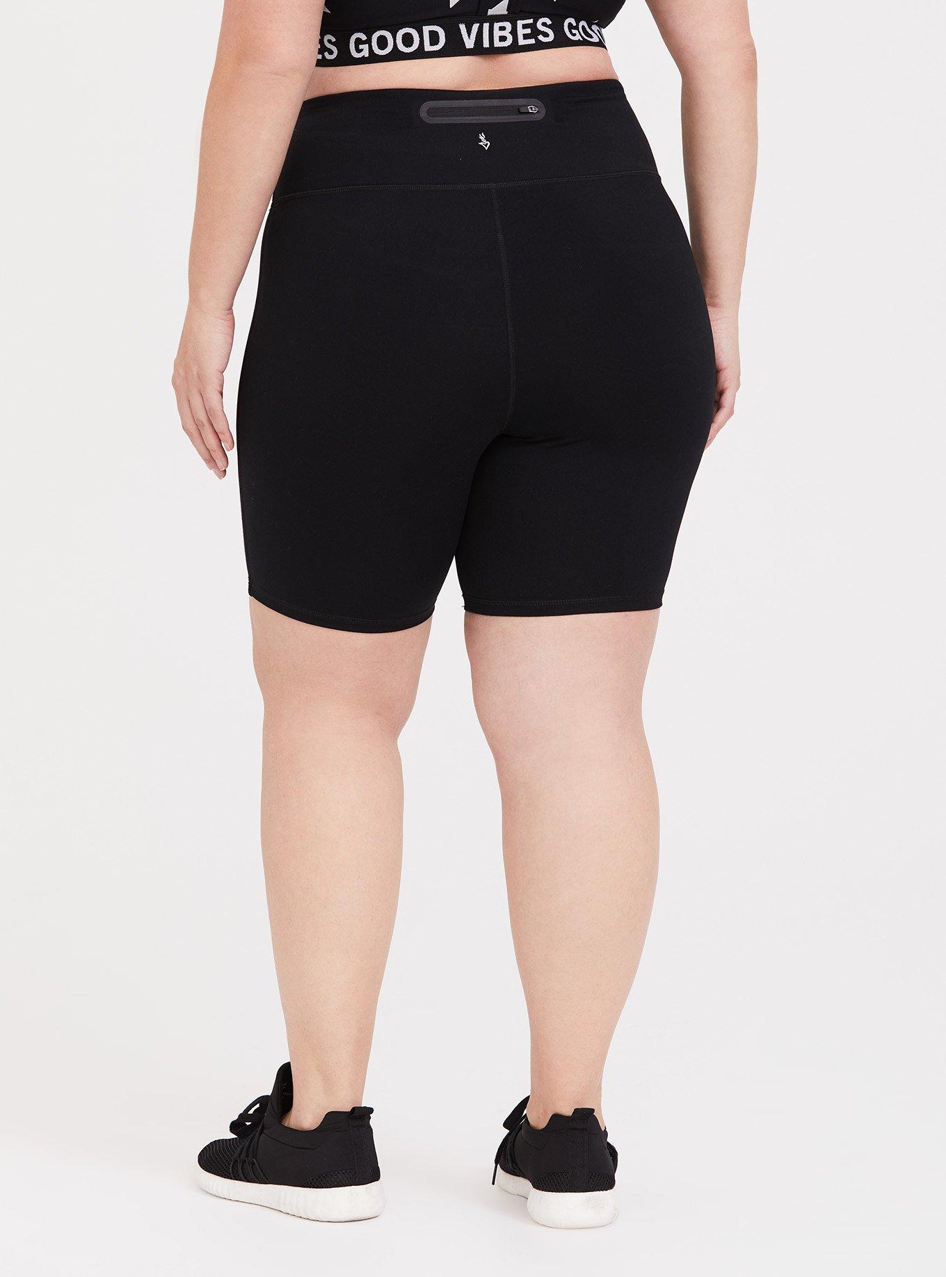 Plus Size Black Metallic Piping Wicking Active Bike Short, DEEP BLACK, alternate